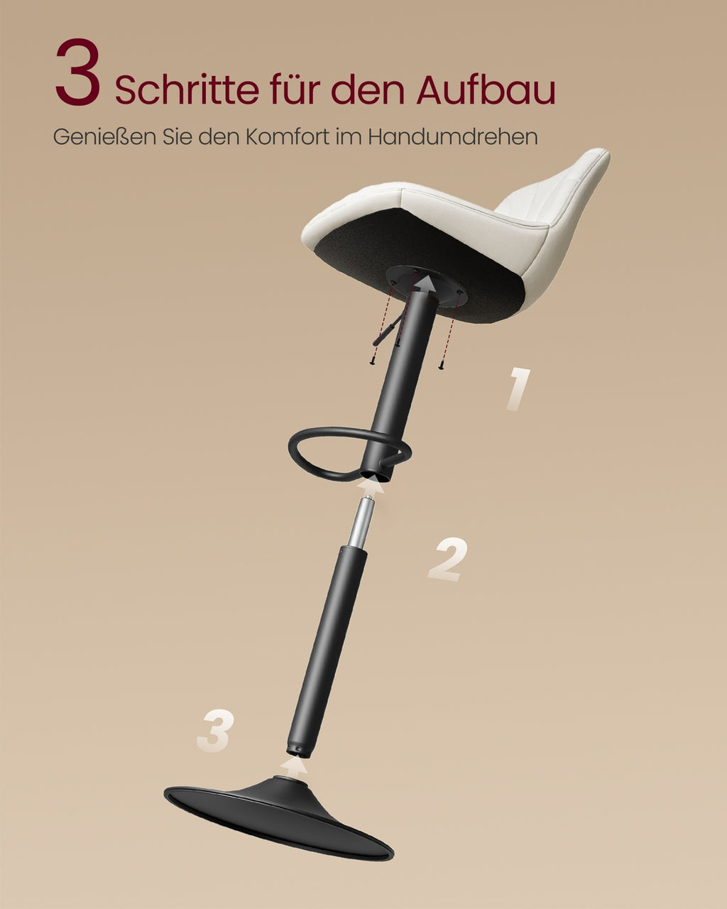Barhocker 2er Set, Barstuhl mit Rückenlehne und drehbarer Sitzfläche cremeweiß