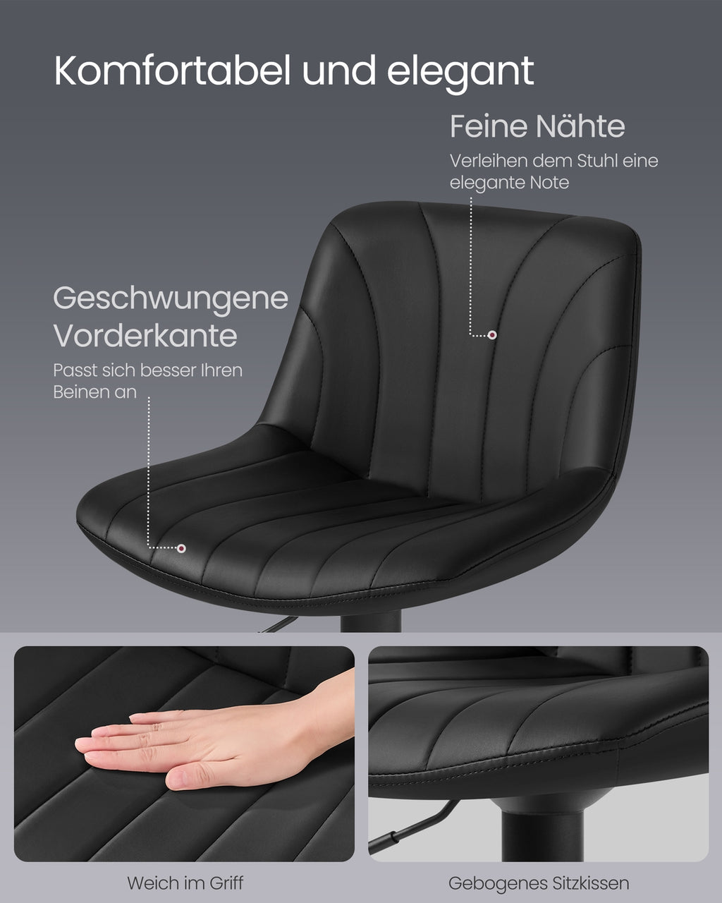 Barhocker 2er Set, Barstuhl mit Rückenlehne und drehbarer Sitzfläche tintenschwarz