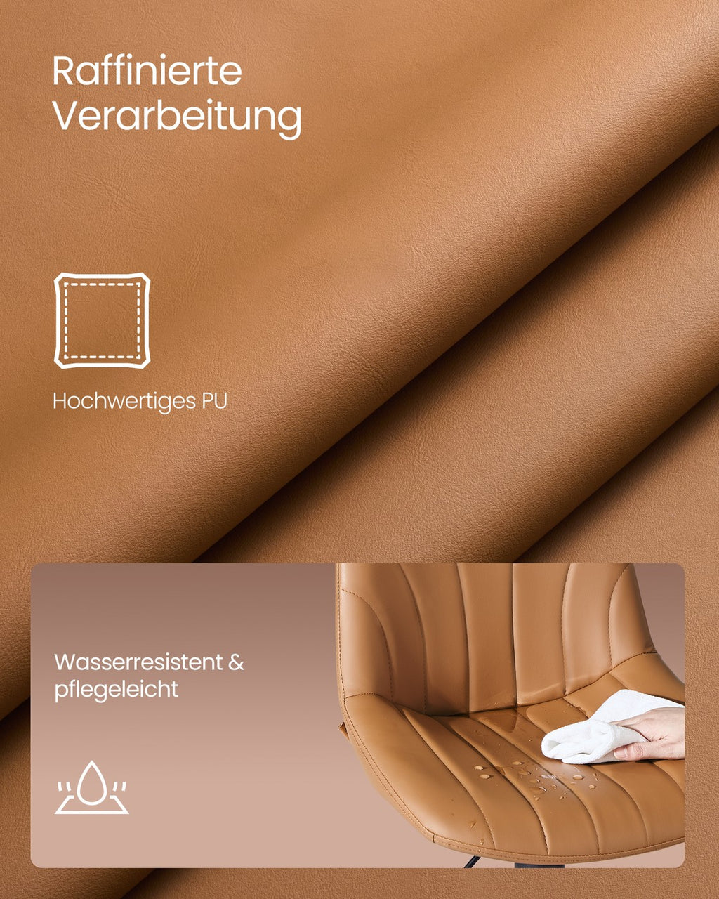 Barhocker 2er Set, Barstuhl mit Rückenlehne und drehbarer Sitzfläche karamellbraun