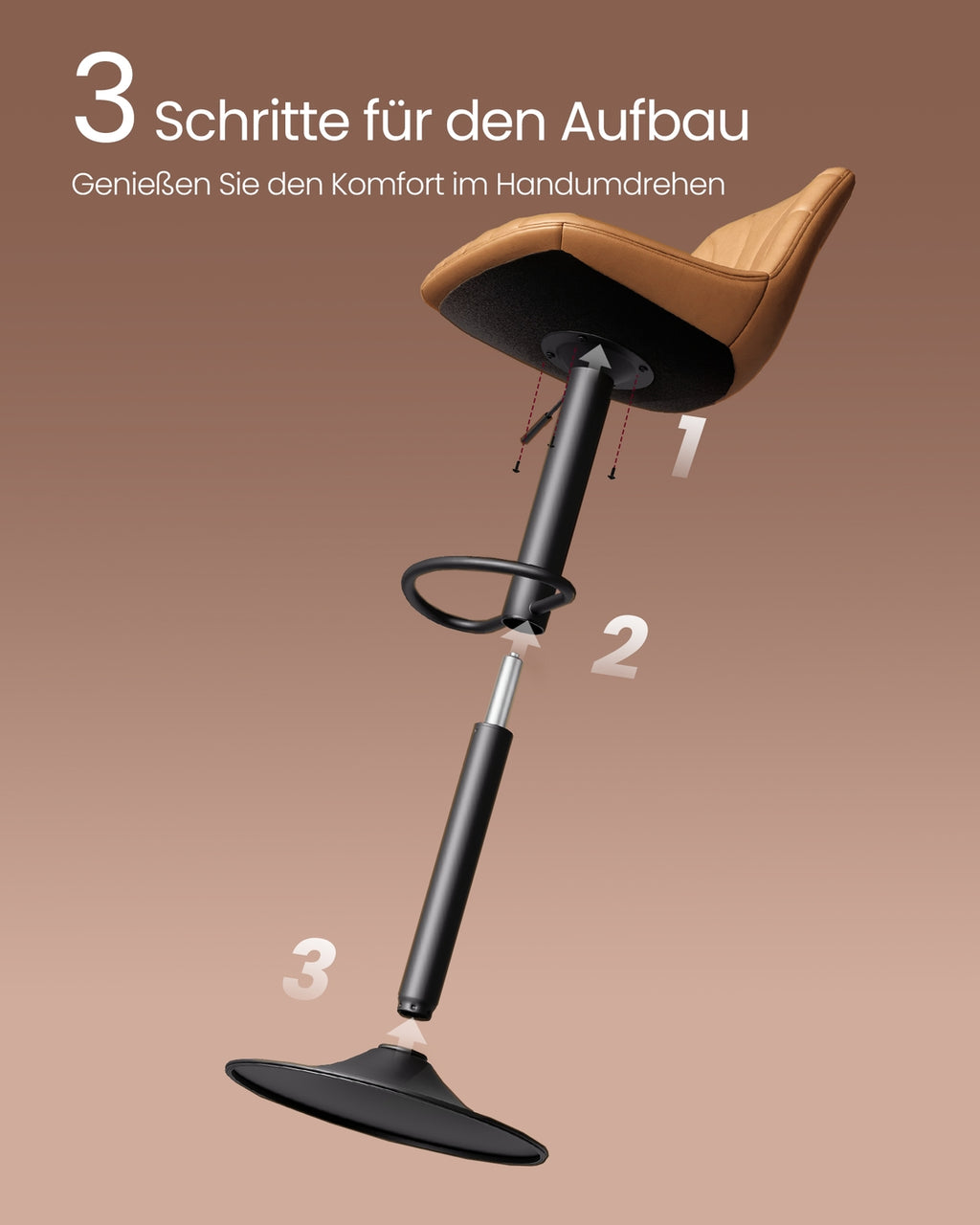 Barhocker 2er Set, Barstuhl mit Rückenlehne und drehbarer Sitzfläche karamellbraun
