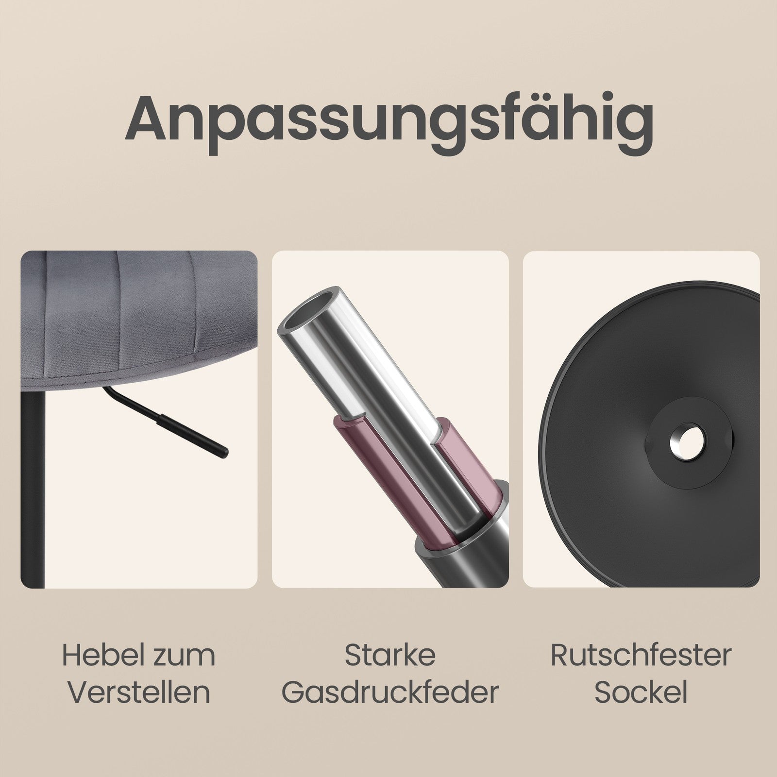 Barstuhl 2er Set, Küchenhocker, 88-108 cm höhenverstellbar