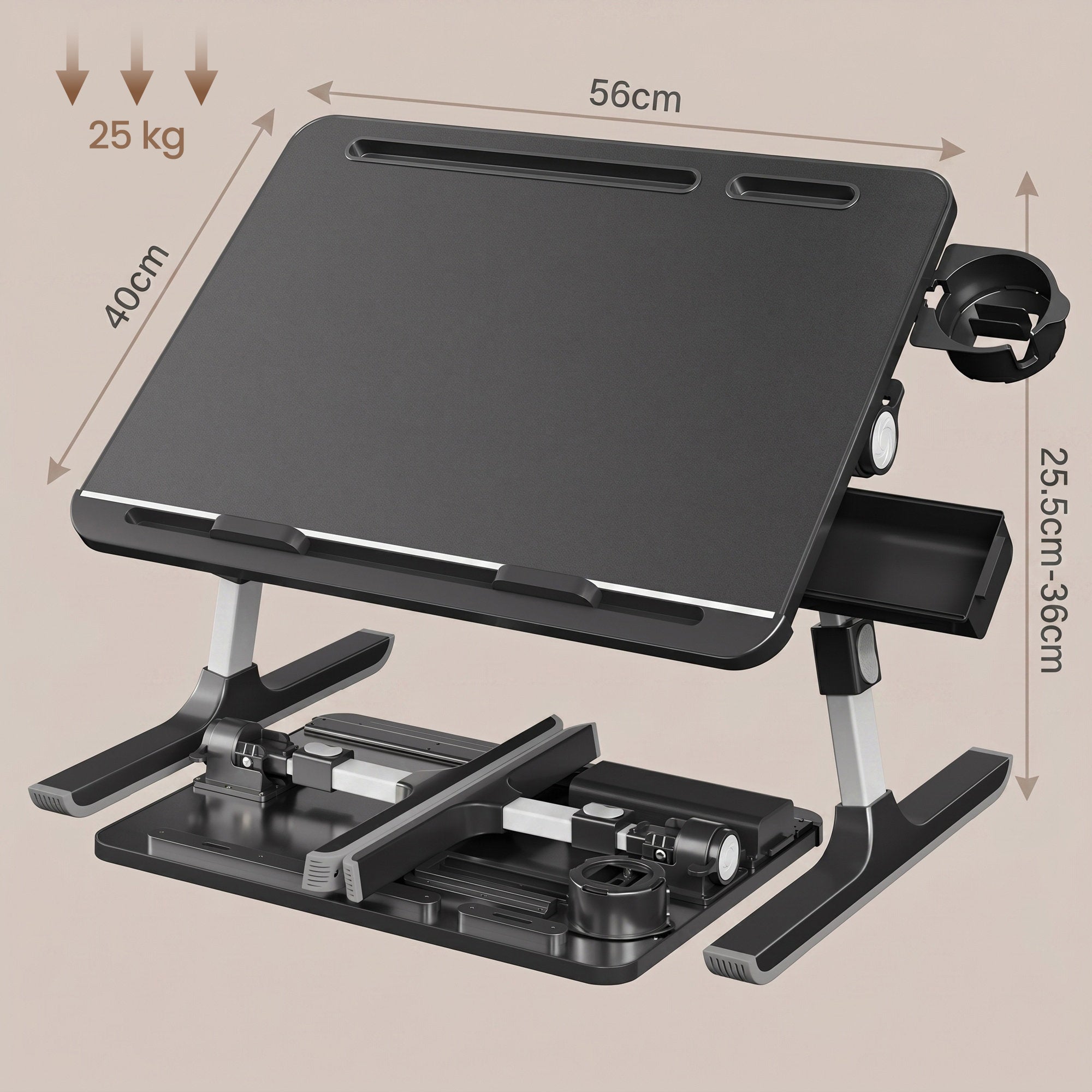 Laptoptisch Höhenverstellbarer Klapptisch für Bett und Sofa 56 x 40 cm Schwarz