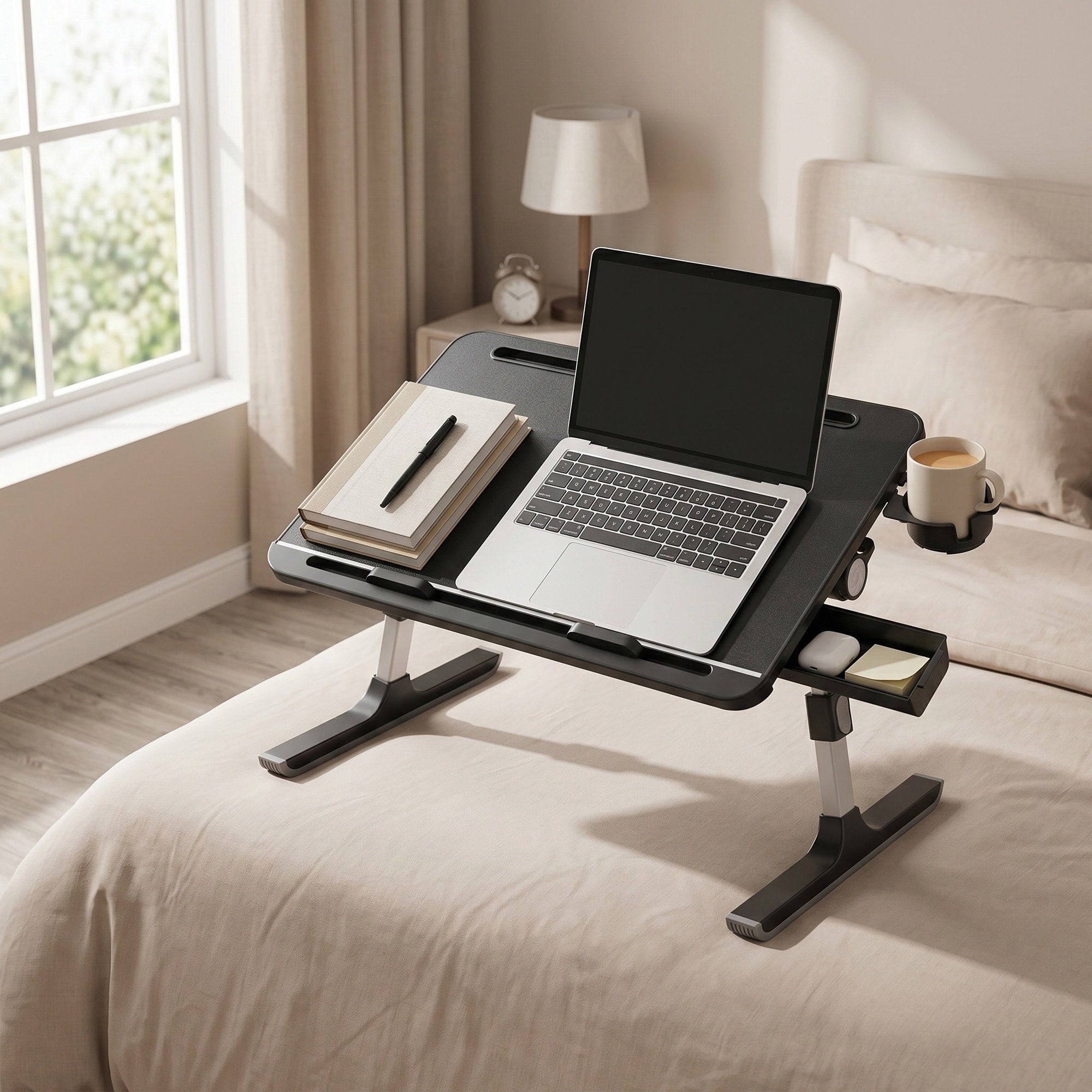 Laptoptisch Höhenverstellbarer Klapptisch für Bett und Sofa 56 x 40 cm Schwarz