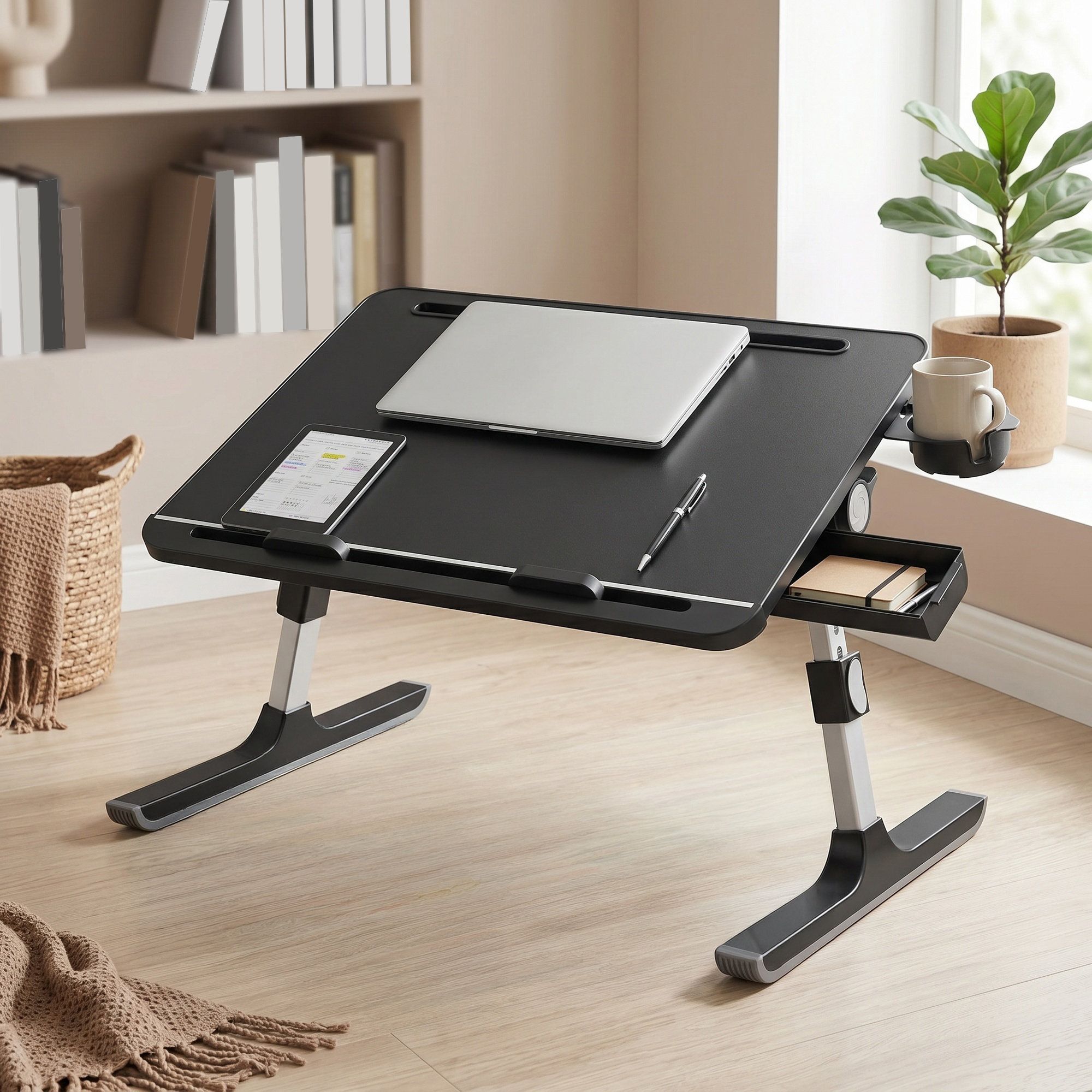 Laptoptisch Höhenverstellbarer Klapptisch für Bett und Sofa 56 x 40 cm Schwarz