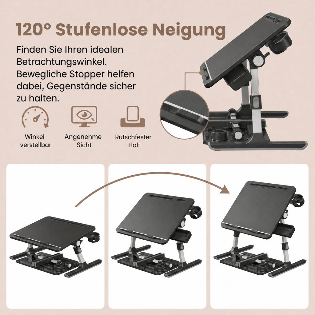 Laptoptisch Höhenverstellbarer Klapptisch für Bett und Sofa 56 x 40 cm Schwarz
