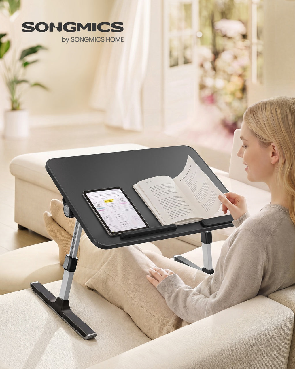 Laptoptisch schwarz 52x30x23 cm mit Schublade und Alugestell