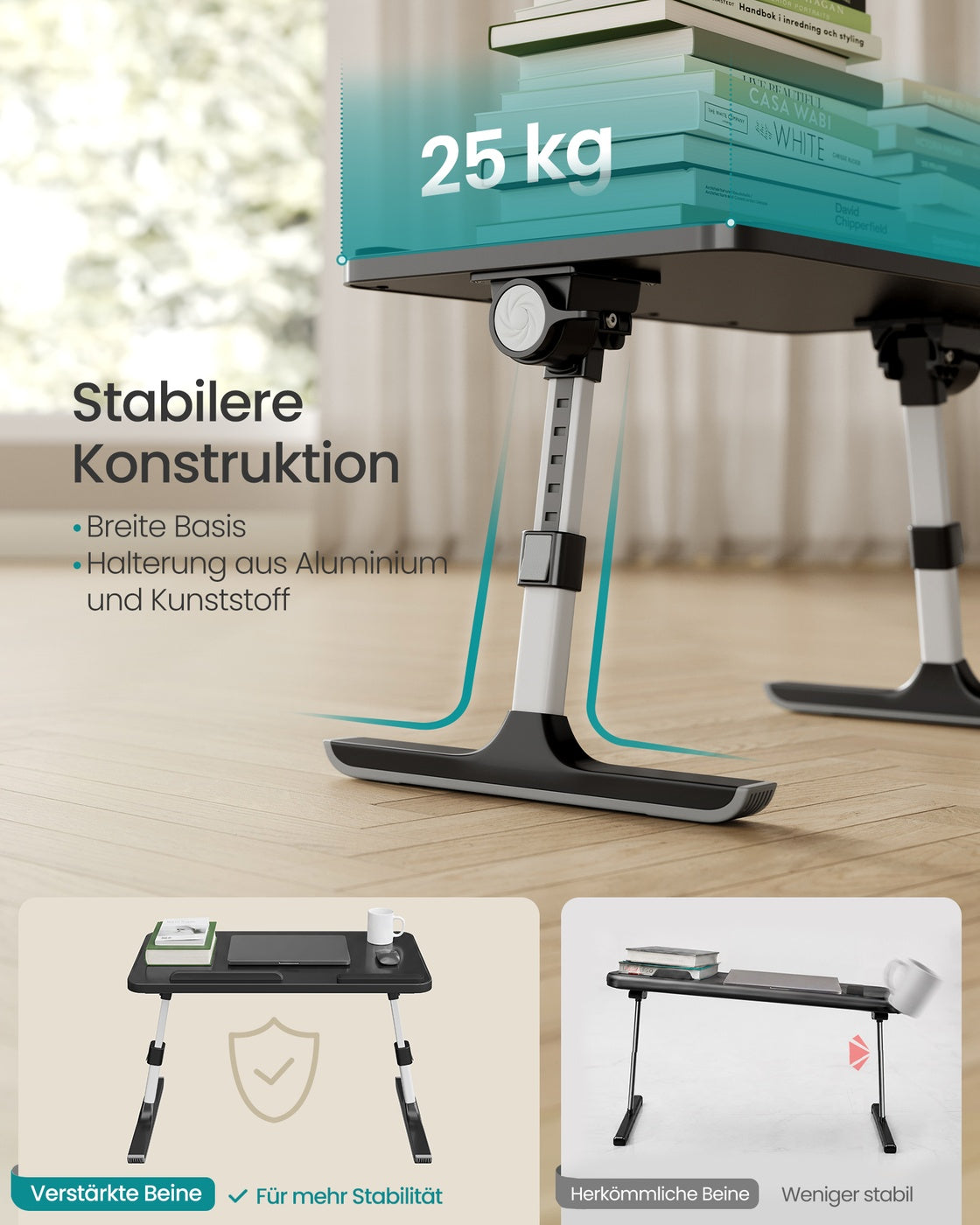 Laptoptisch schwarz 52x30x23 cm mit Schublade und Alugestell
