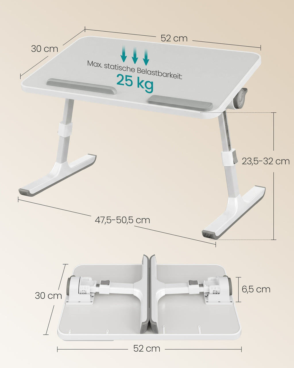Laptoptisch grau 52x30x23 cm mit Schublade und Alugestell