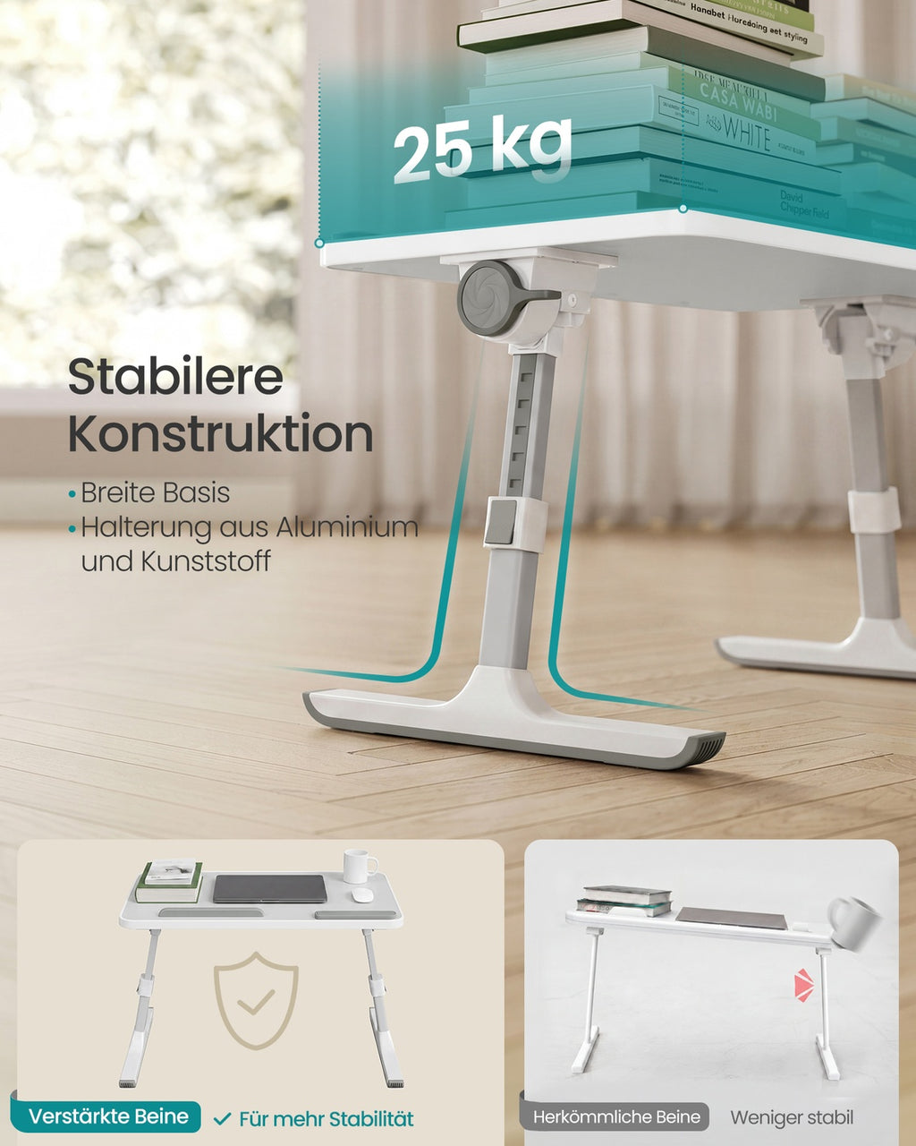 Laptoptisch grau 52x30x23 cm mit Schublade und Alugestell
