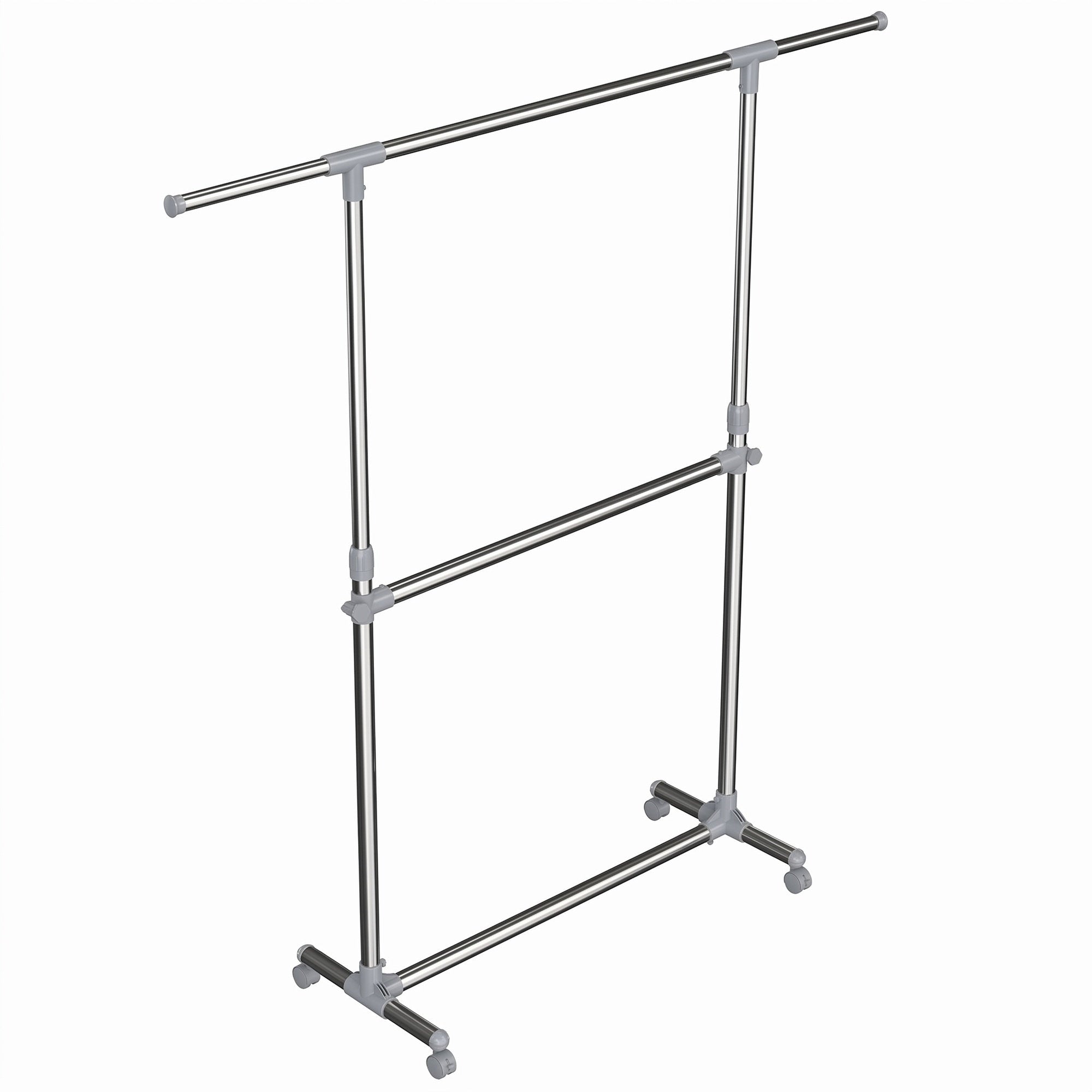 Kleiderständer Garderobenständer mit Rollen Höhenverstellbar von 113 bis 198 cm, Edelstahl, silbern-grau