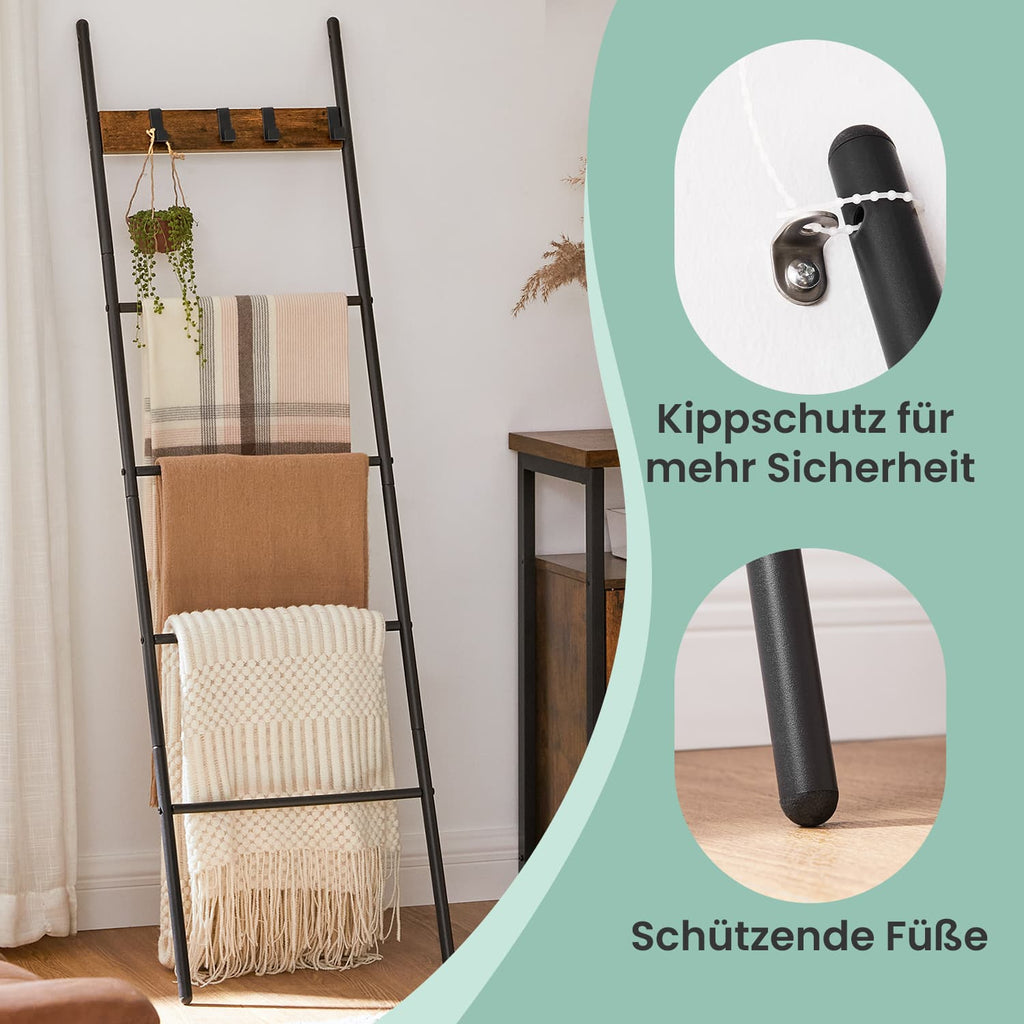 Leiterregal schräg, Handtuchhalter, 5 Ebenen
