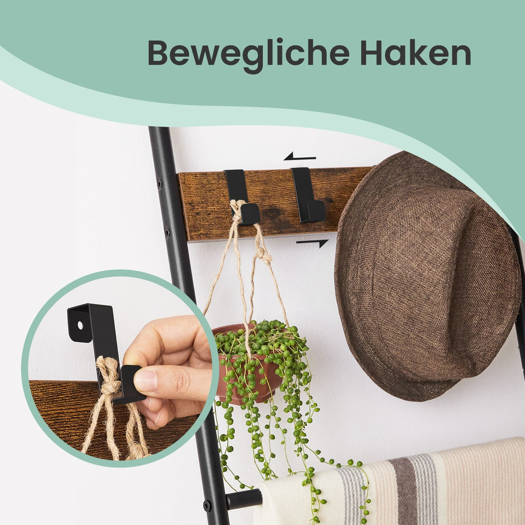 Leiterregal schräg, Handtuchhalter, 5 Ebenen