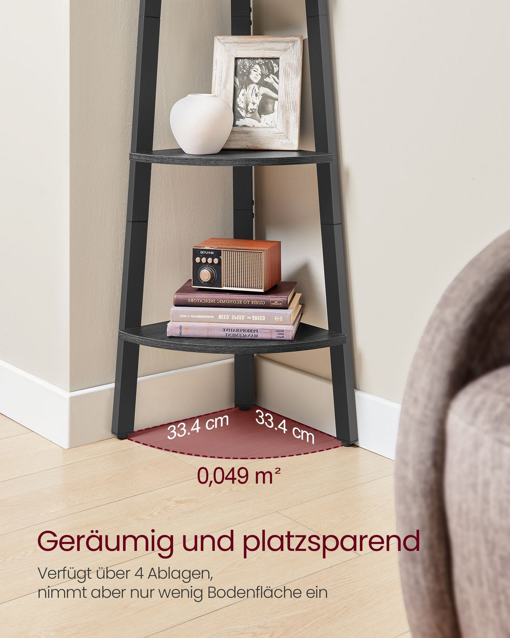 Eckregal mit 4 Ebenen anthrazitgrau-mattschwarz