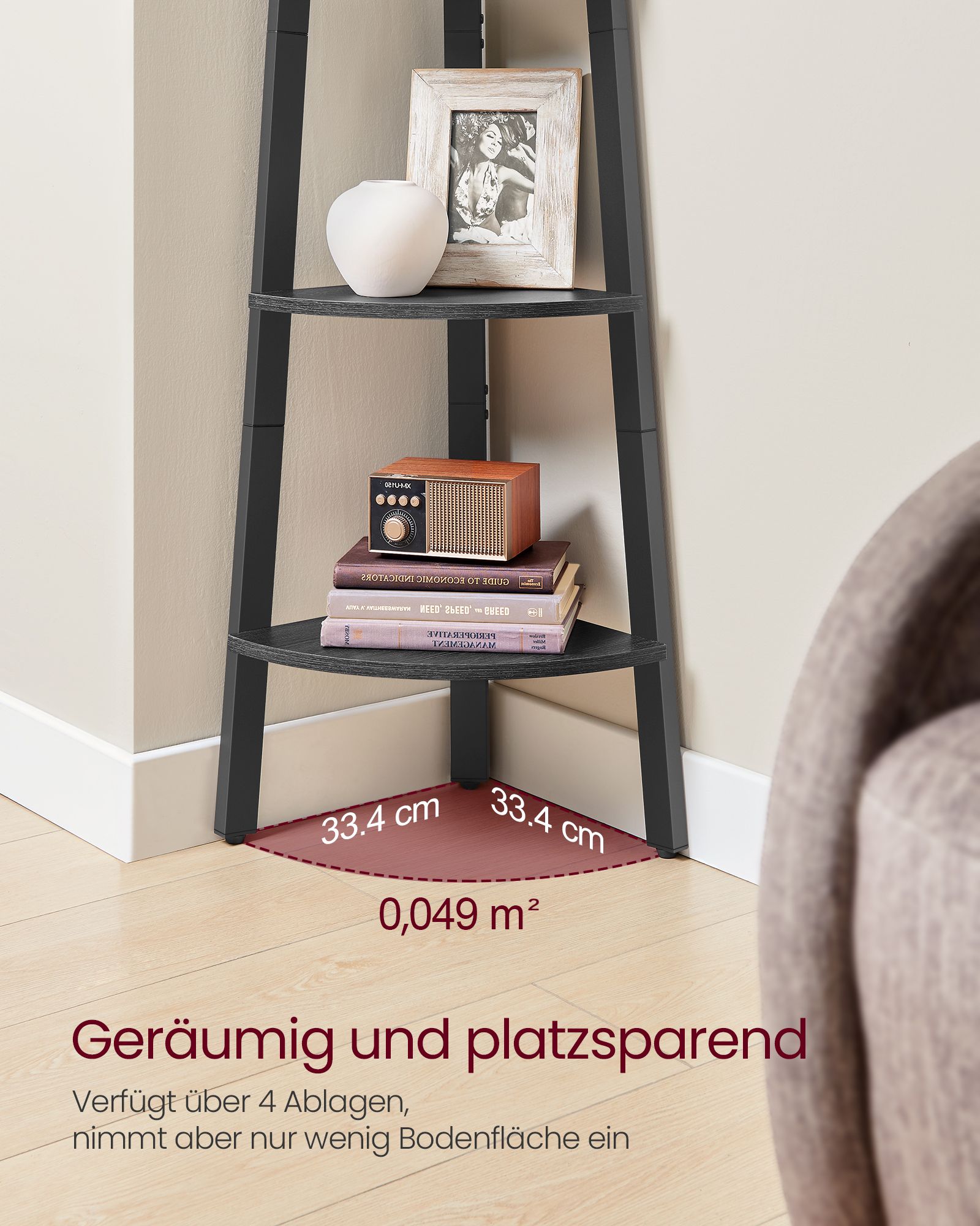Eckregal mit 4 Ebenen anthrazitgrau-mattschwarz