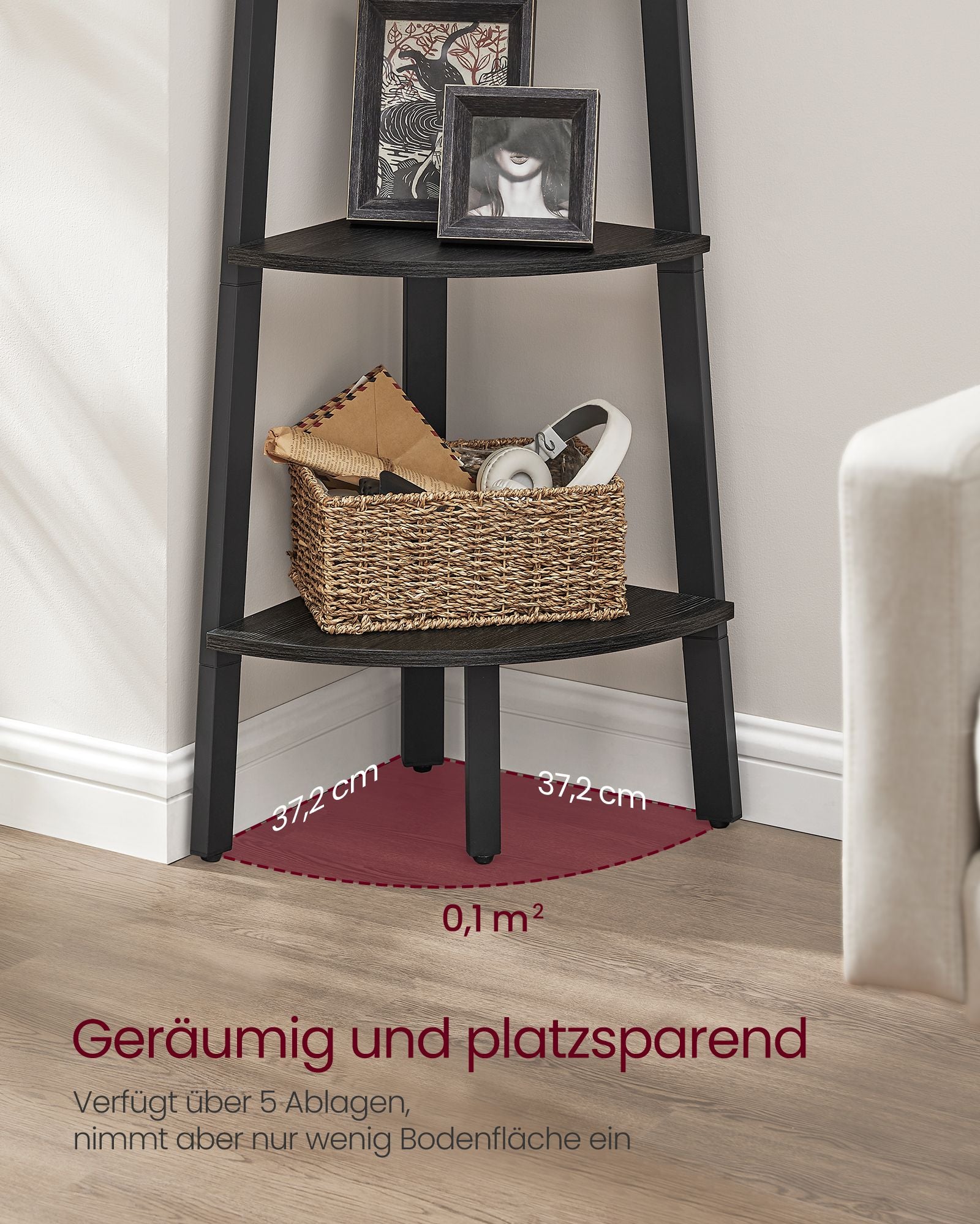 Bücherregal 5 Ebenen industriell anthrazitgrau-Mattschwarz
