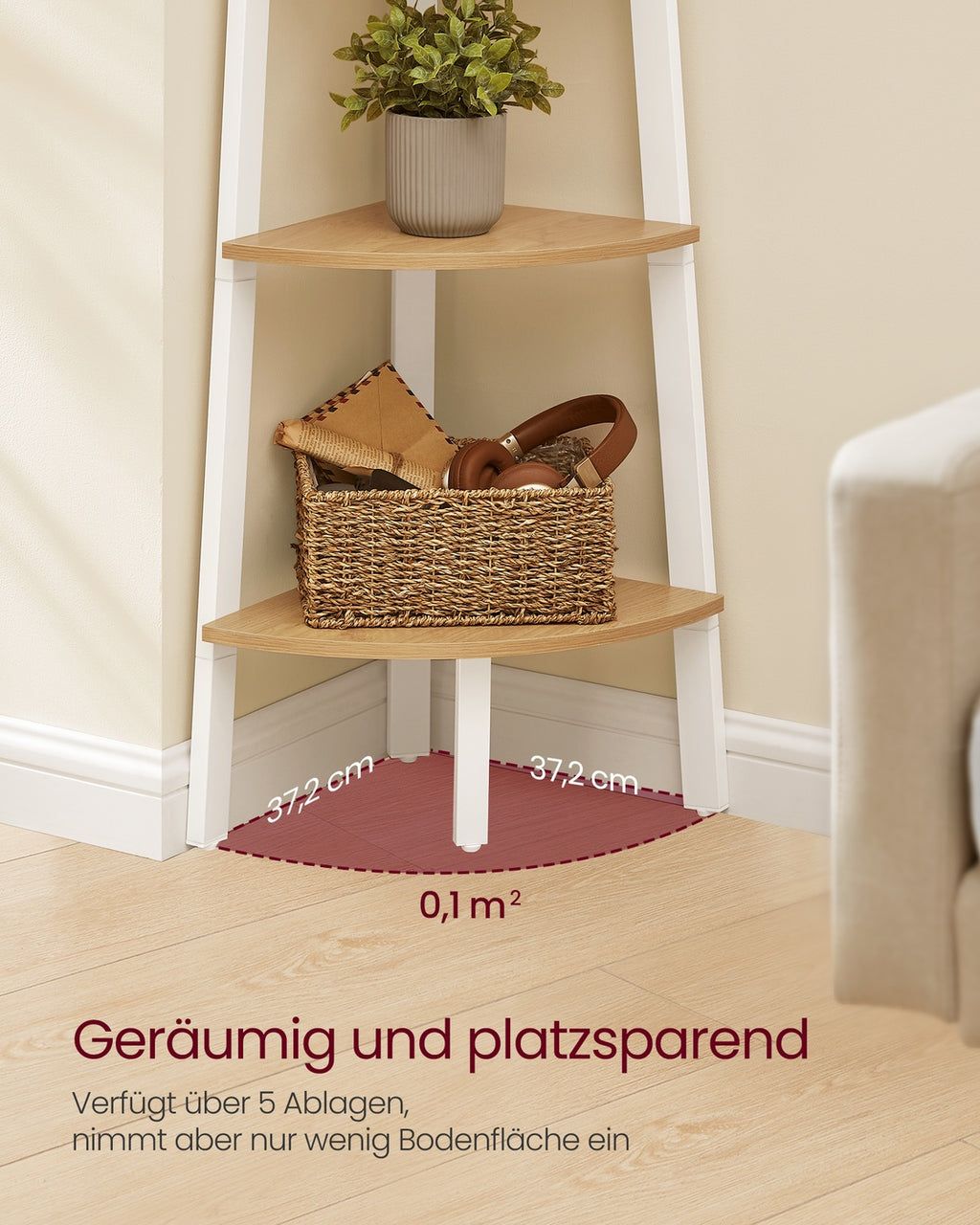 Bücherregal 5 Ebenen industriell natureichenfarben-mattweiß