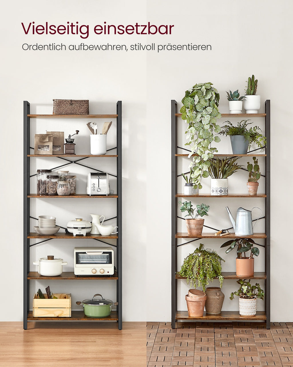 Regal Bücherregal 6 Ebenen offene Ablagen 30 × 78 × 185,5 cm vintagebraun-tintenschwarz