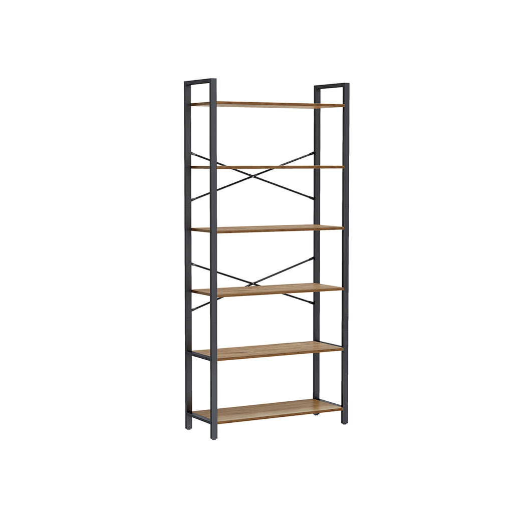 Bücherregal 6 Ebenen 30 x 80 x 186 cm dunkelwalnussfarben-schwarz