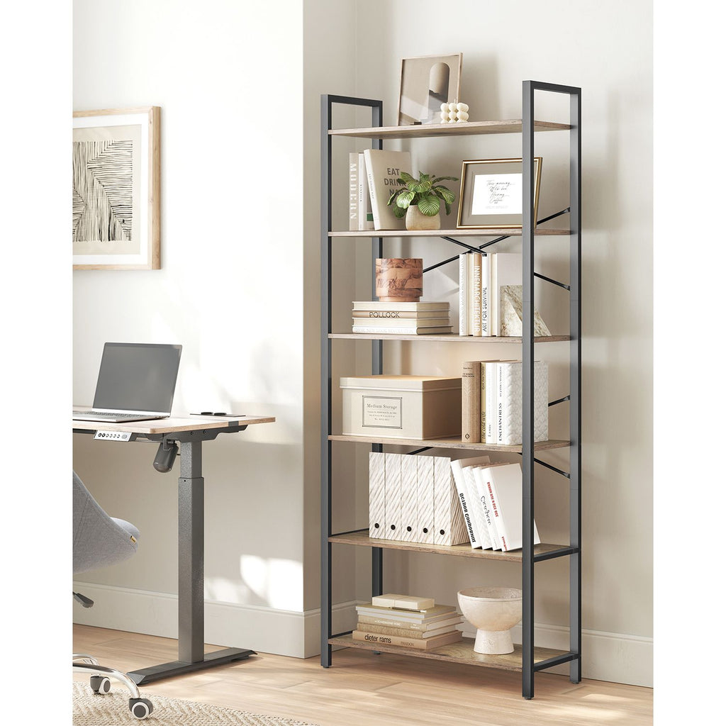 Bücherregal 6 Ebenen 30 x 80 x 186 cm dunkelwalnussfarben-schwarz