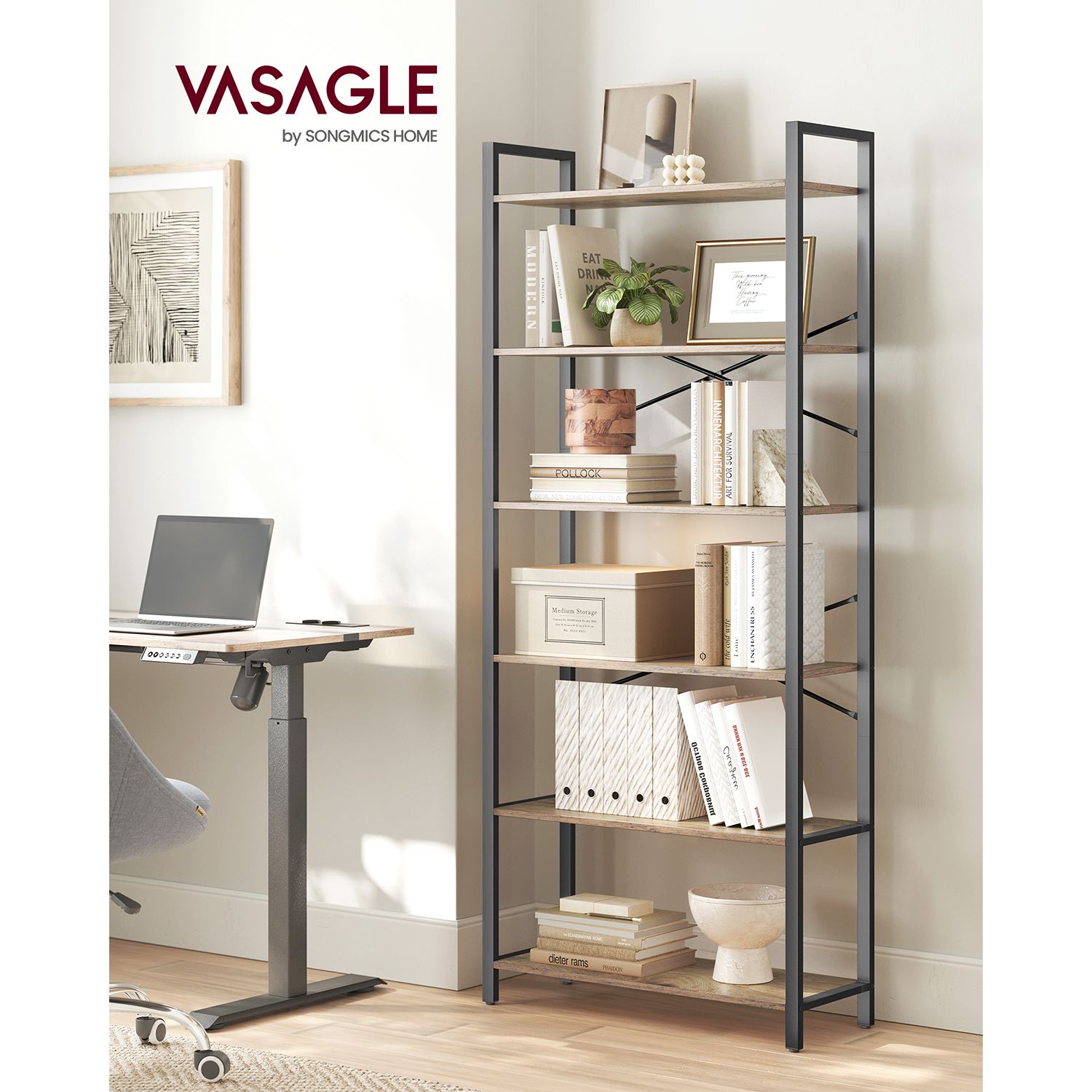 Bücherregal 6 Ebenen 30 x 80 x 186 cm dunkelwalnussfarben-schwarz