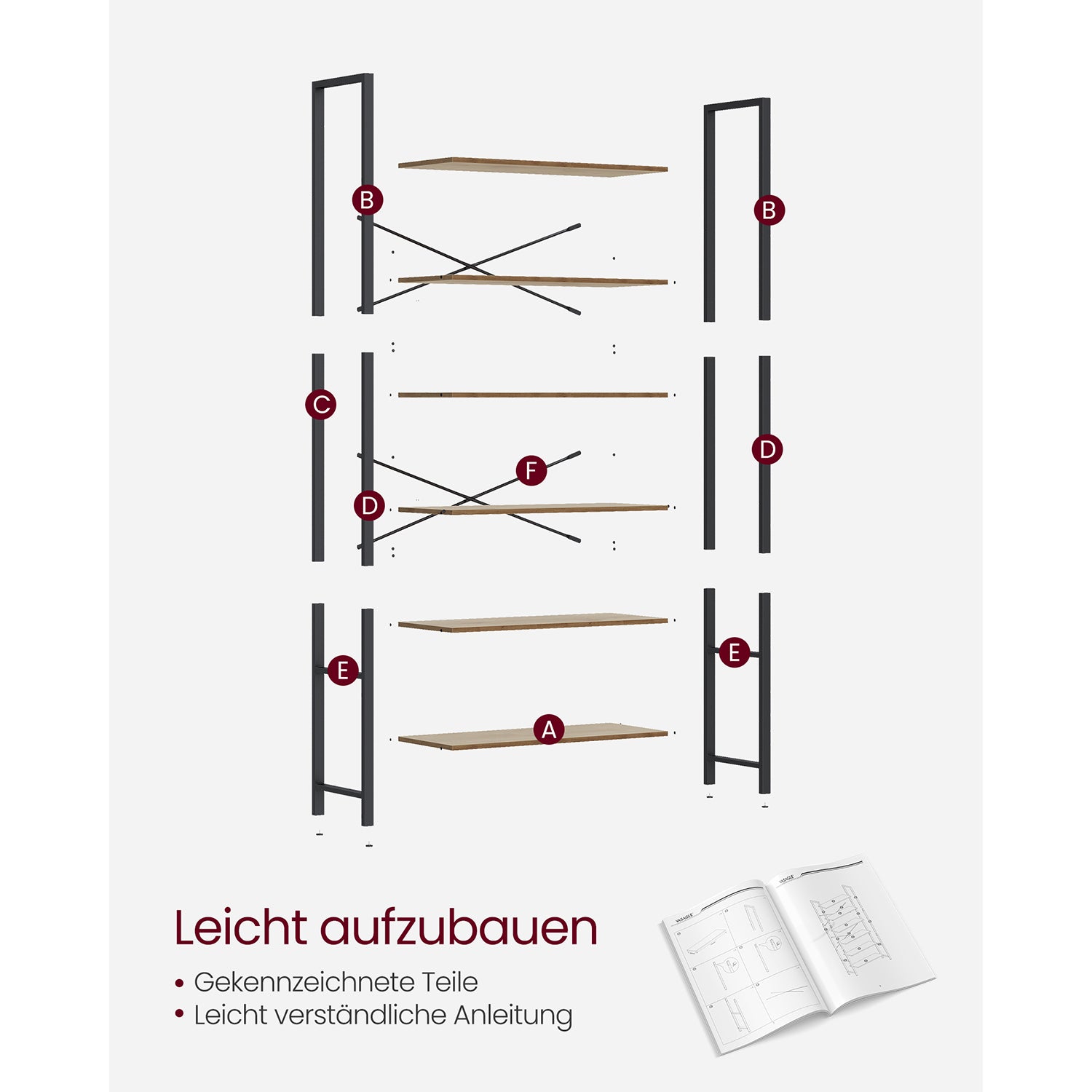 Bücherregal 6 Ebenen 30 x 80 x 186 cm dunkelwalnussfarben-schwarz