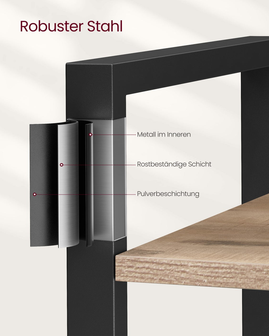 Bücherregal mit 6 Ebenen in Industrie-Design kamelbraun-tintenschwarz