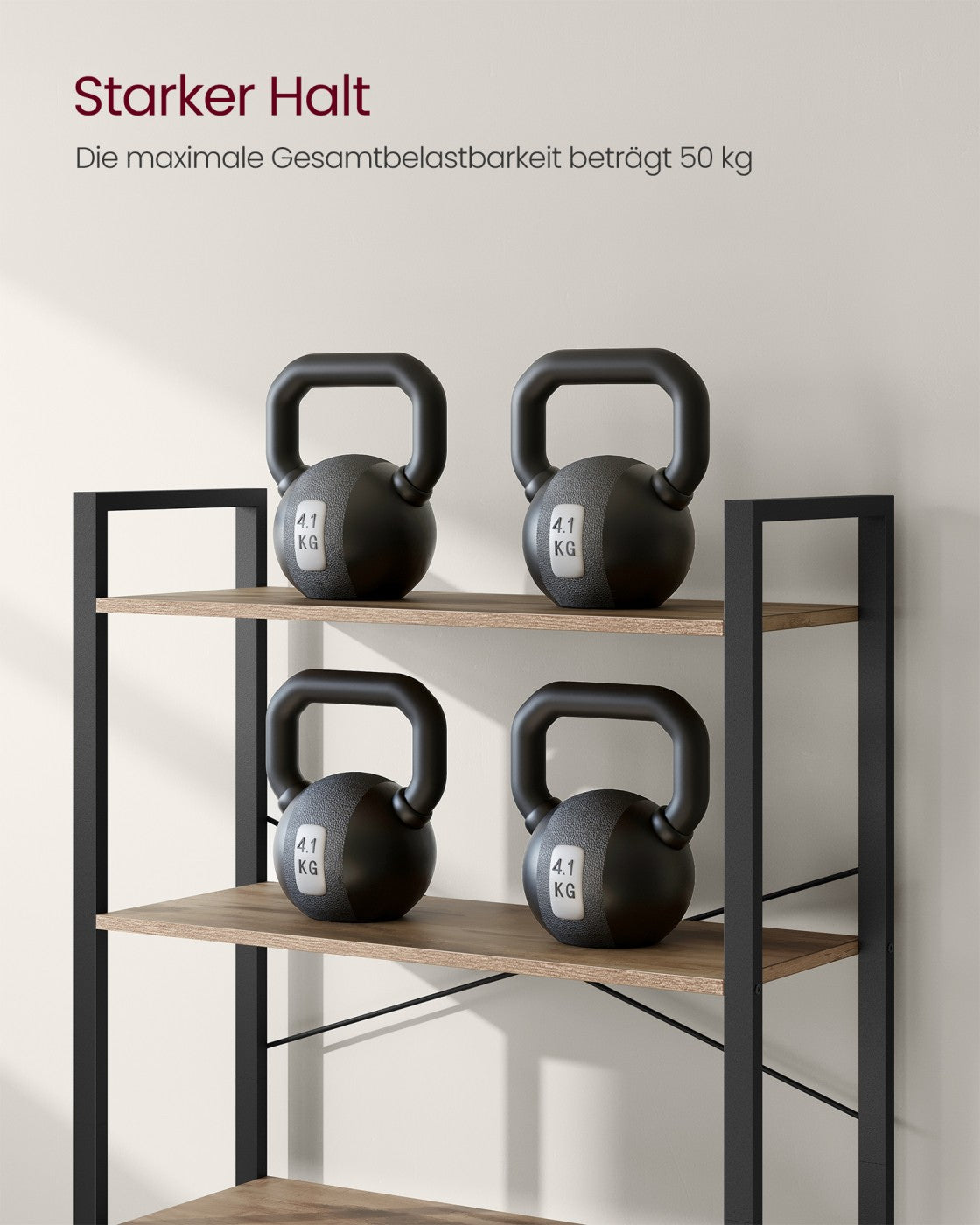 Bücherregal mit 6 Ebenen in Industrie-Design kamelbraun-tintenschwarz