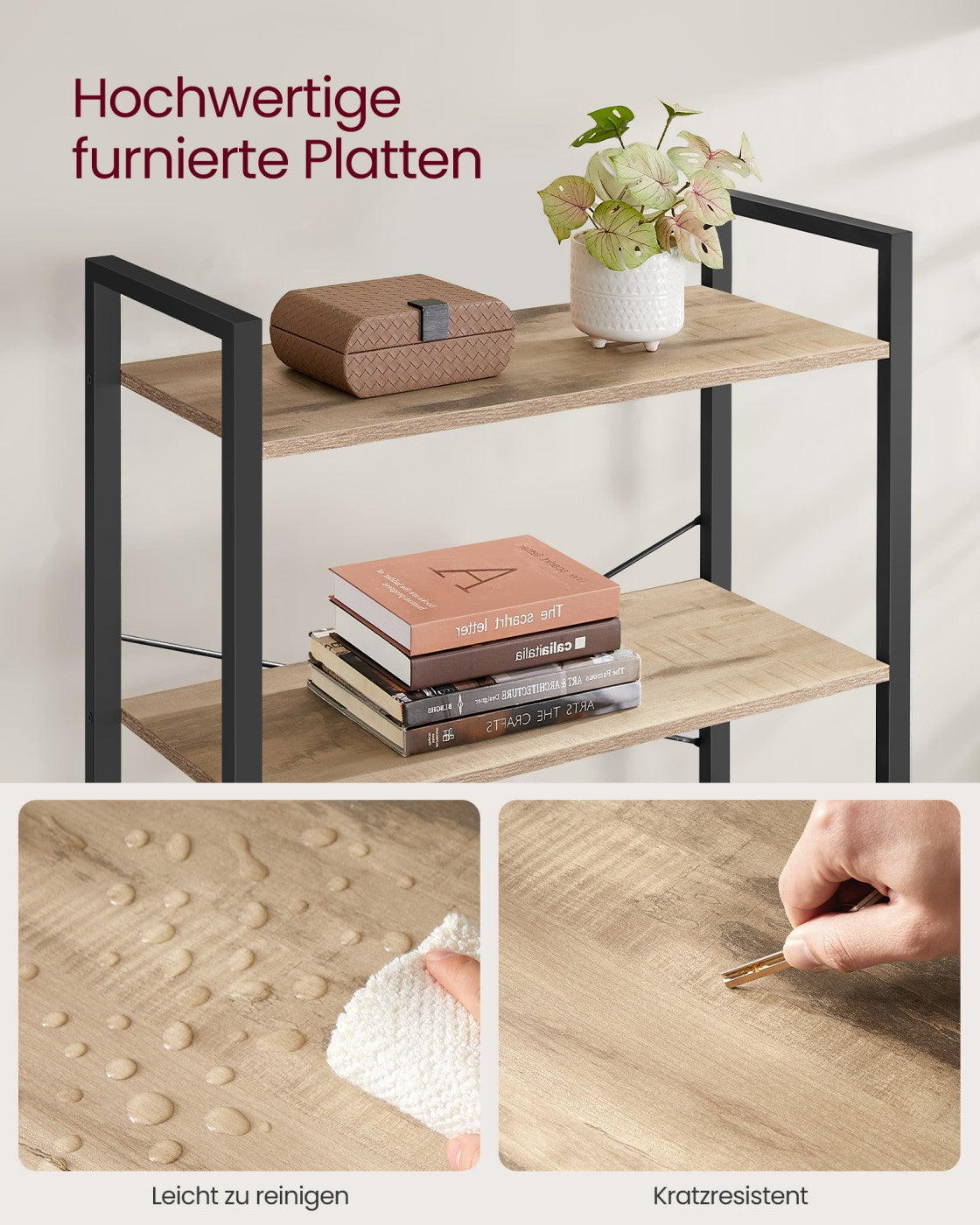 Bücherregal mit 6 Ebenen in Industrie-Design kamelbraun-tintenschwarz