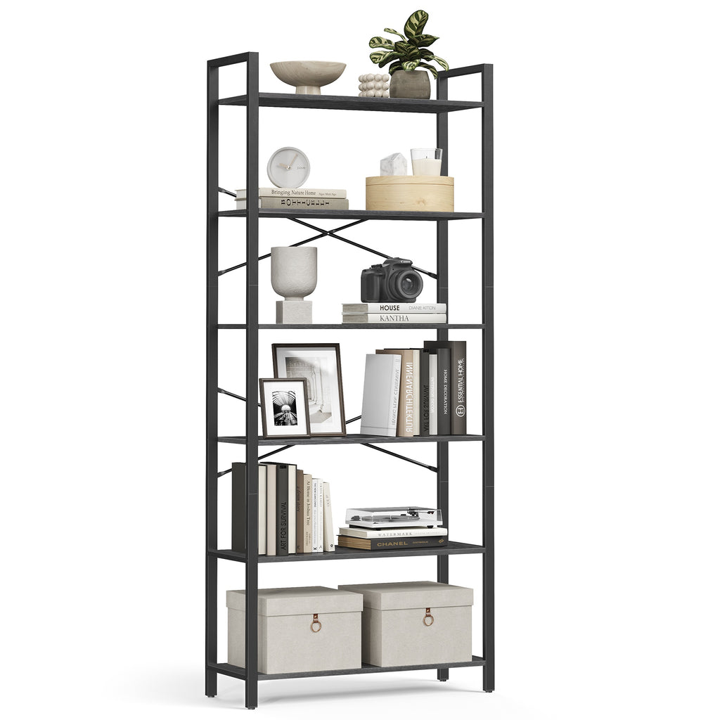 Bücherregal mit 6 Ebenen in Industrie-Design ebenholzschwarz-tintenschwarz