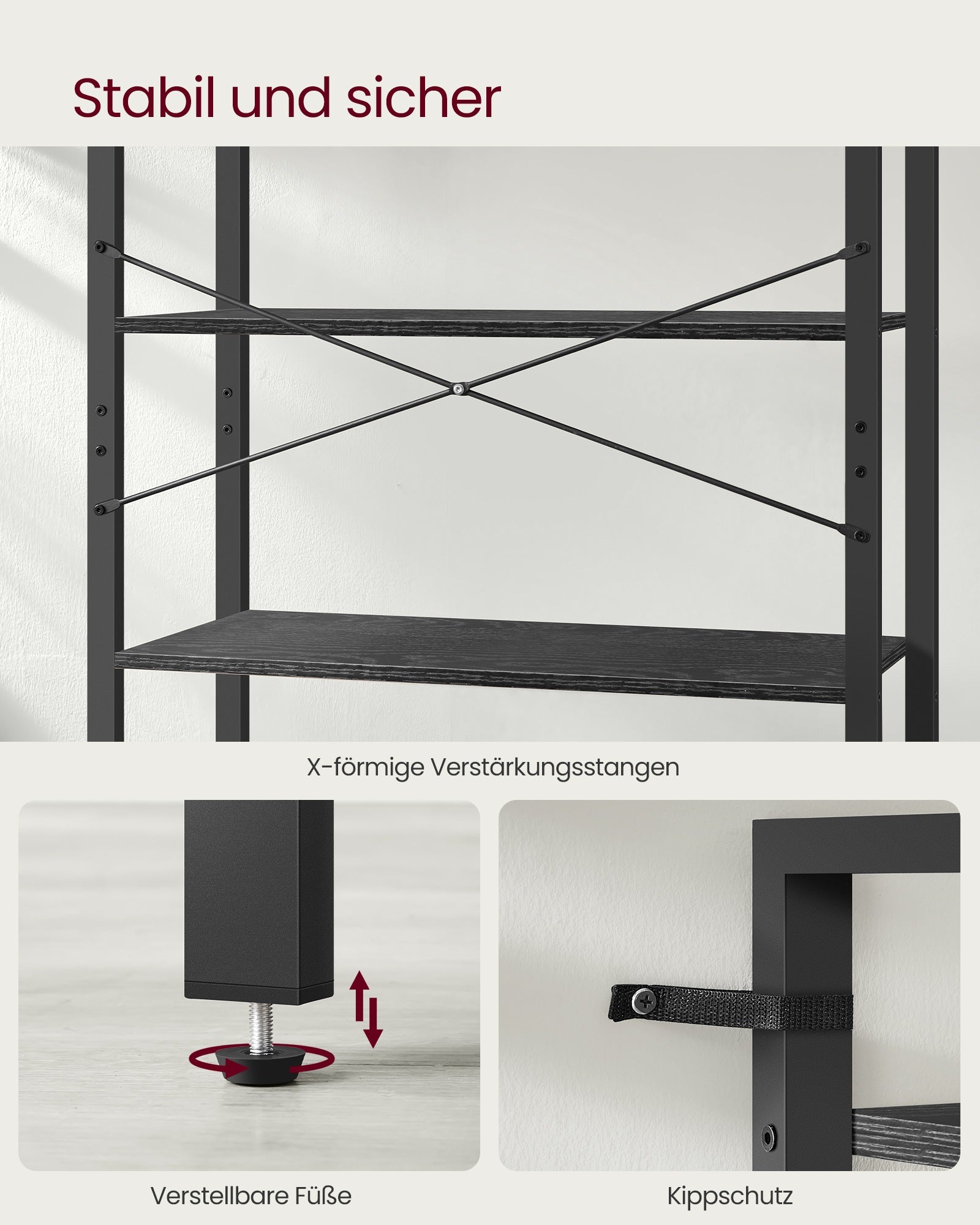 Bücherregal mit 6 Ebenen in Industrie-Design ebenholzschwarz-tintenschwarz