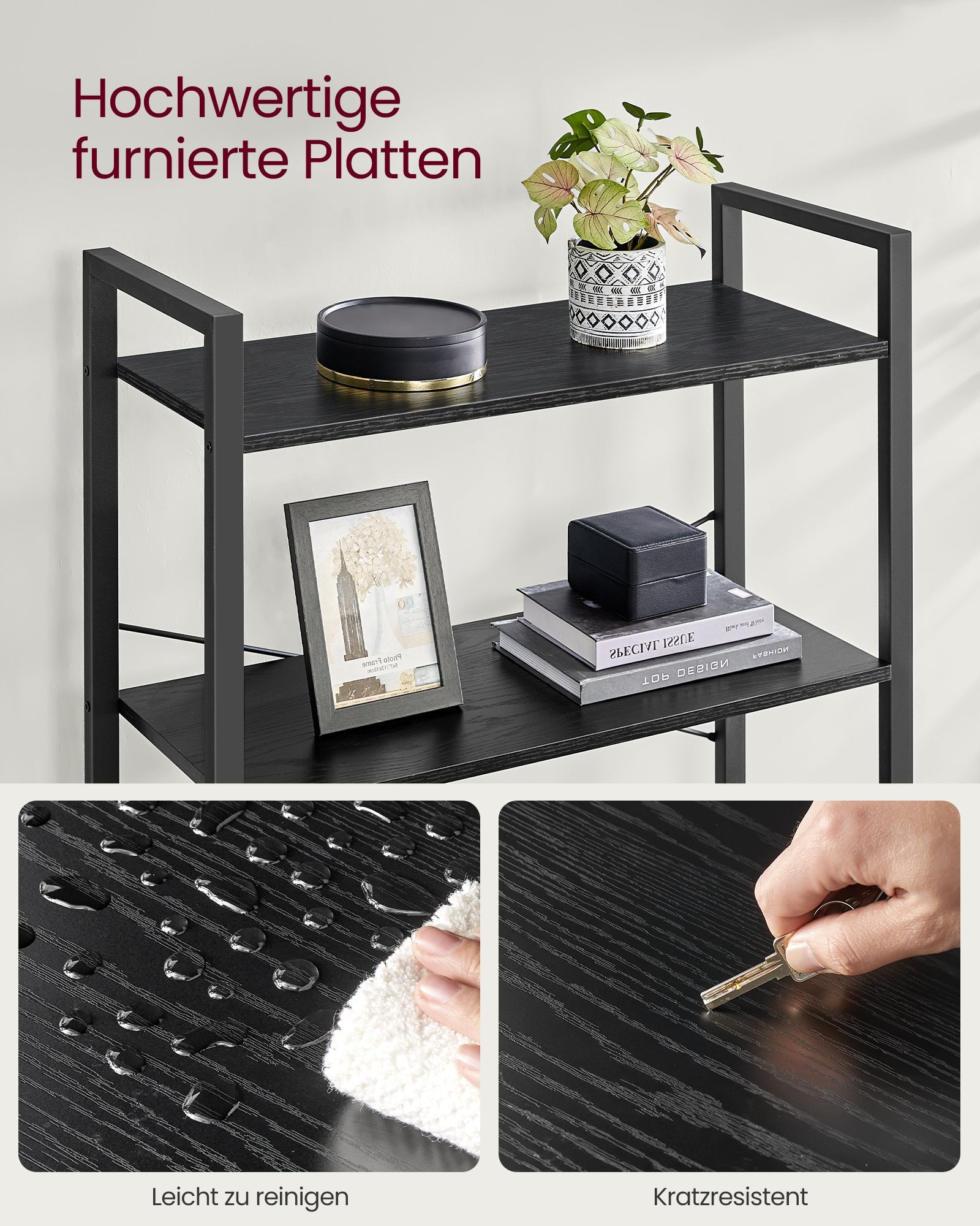 Bücherregal mit 6 Ebenen in Industrie-Design ebenholzschwarz-tintenschwarz