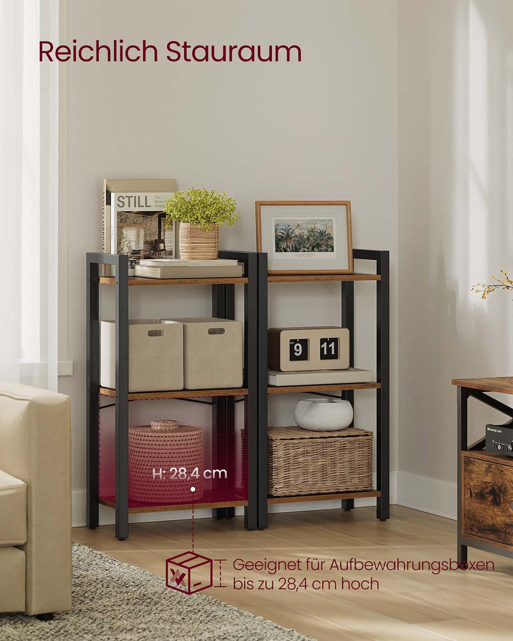 Bücherregal mit 3 Ebenen und offenen Ablagen