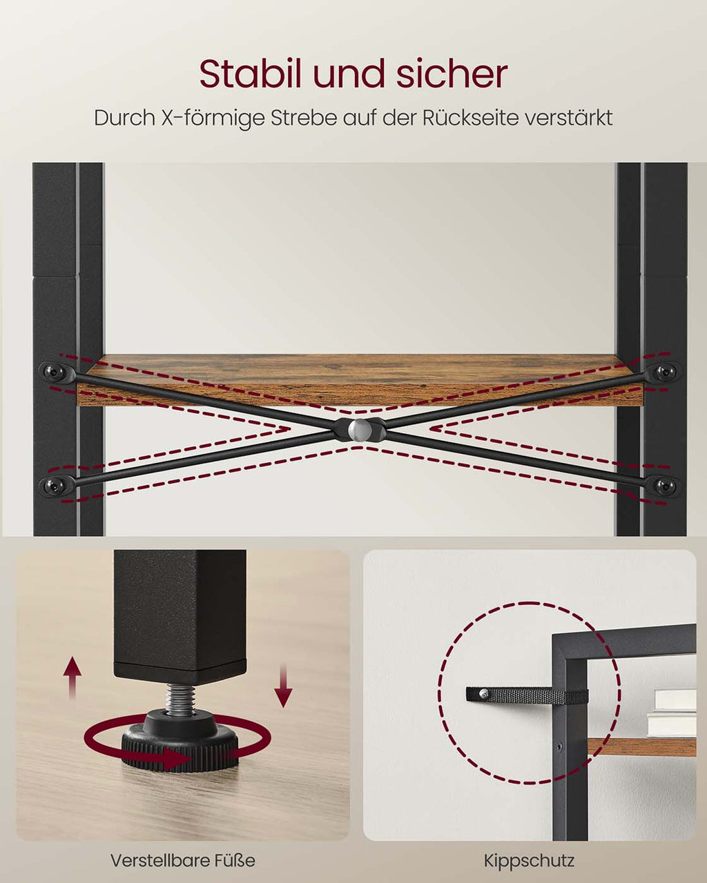 Bücherregal mit 3 Ebenen und offenen Ablagen