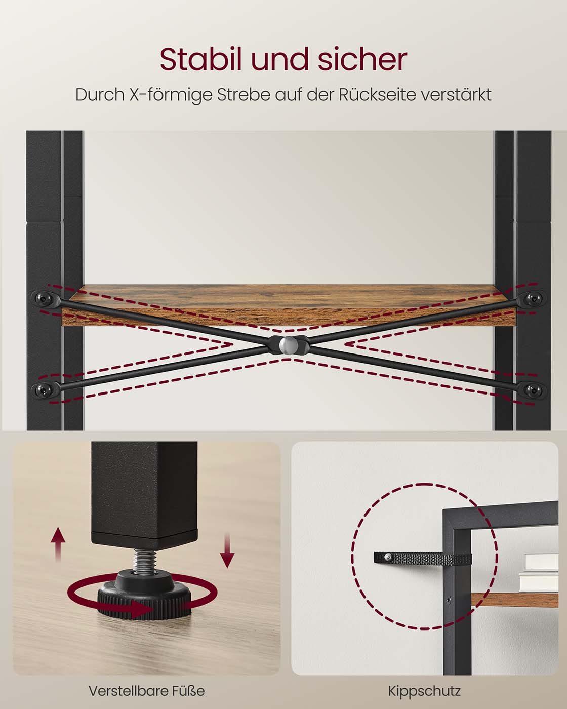 Bücherregal mit 3 Ebenen und offenen Ablagen