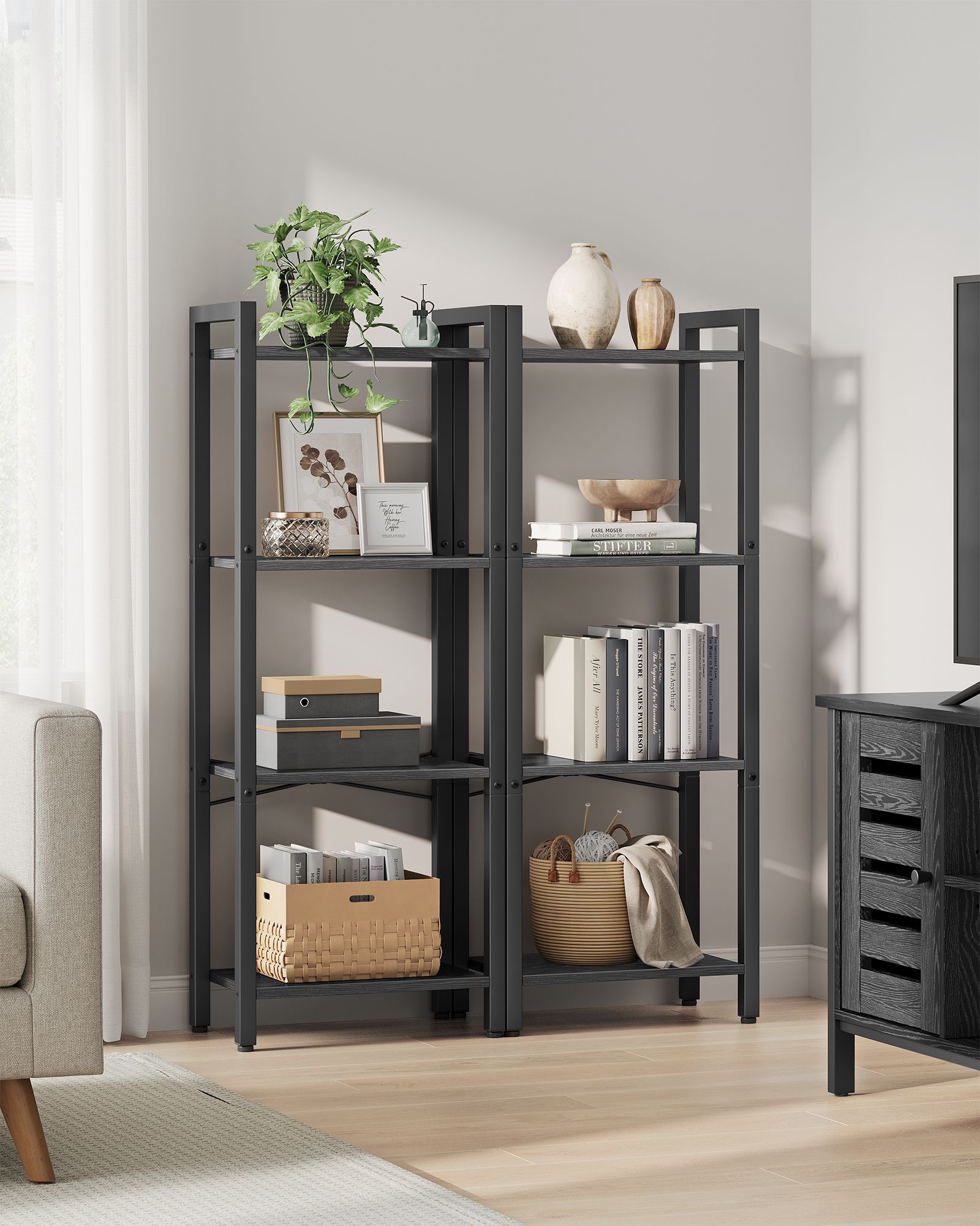 Bücherregal mit 4 Ebenen und offenen Ablagen