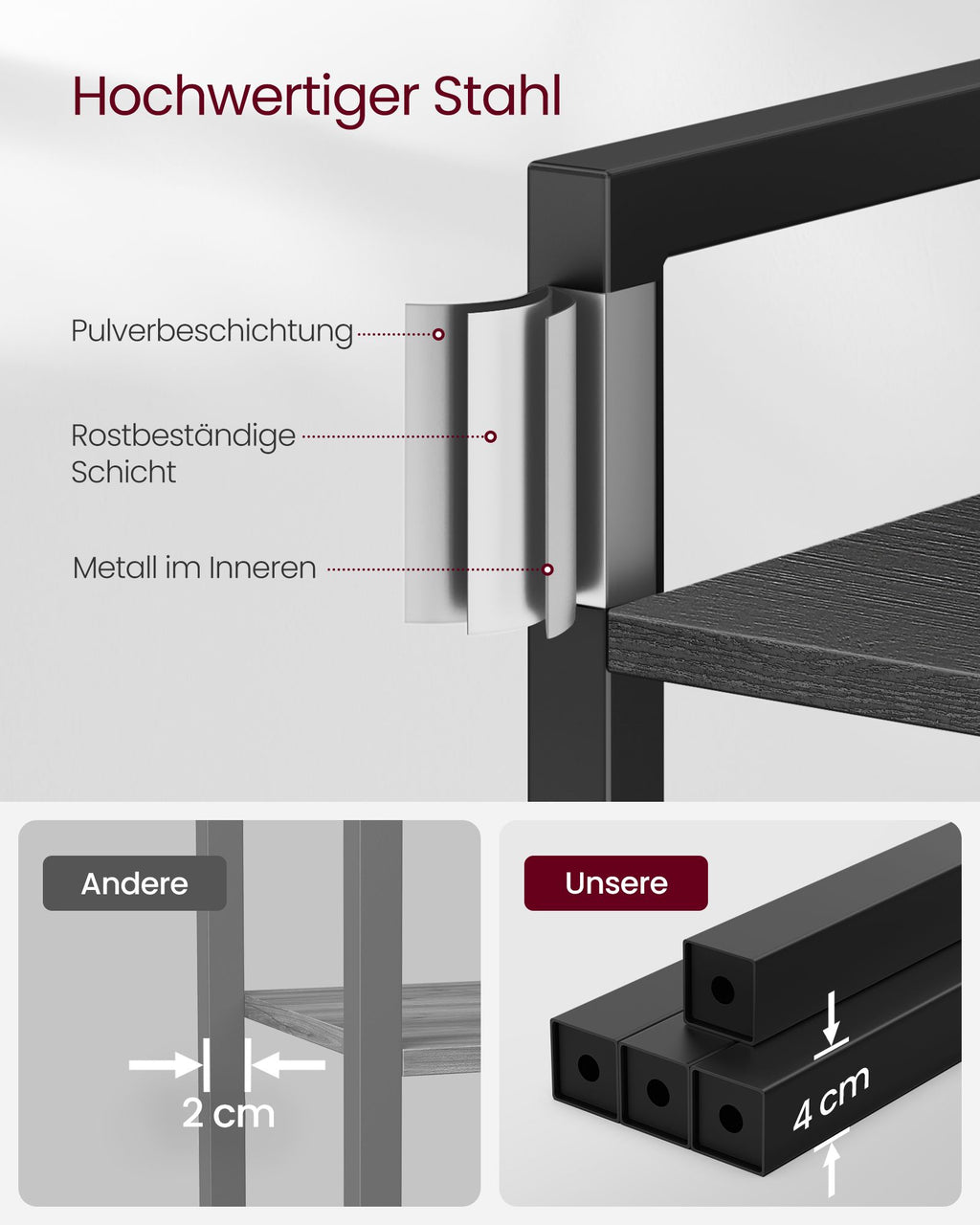 Bücherregal mit 4 Ebenen und offenen Ablagen