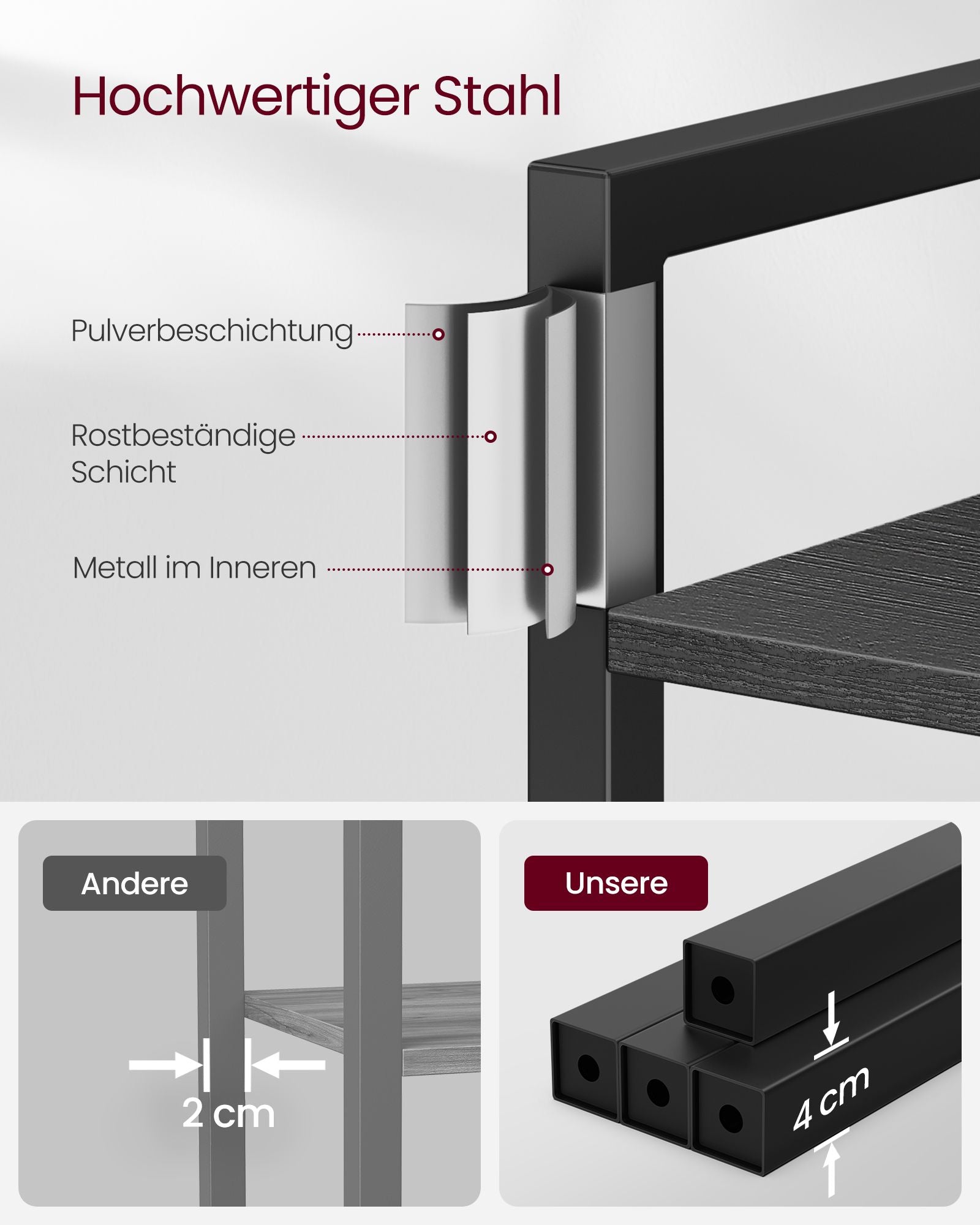 Bücherregal mit 4 Ebenen und offenen Ablagen