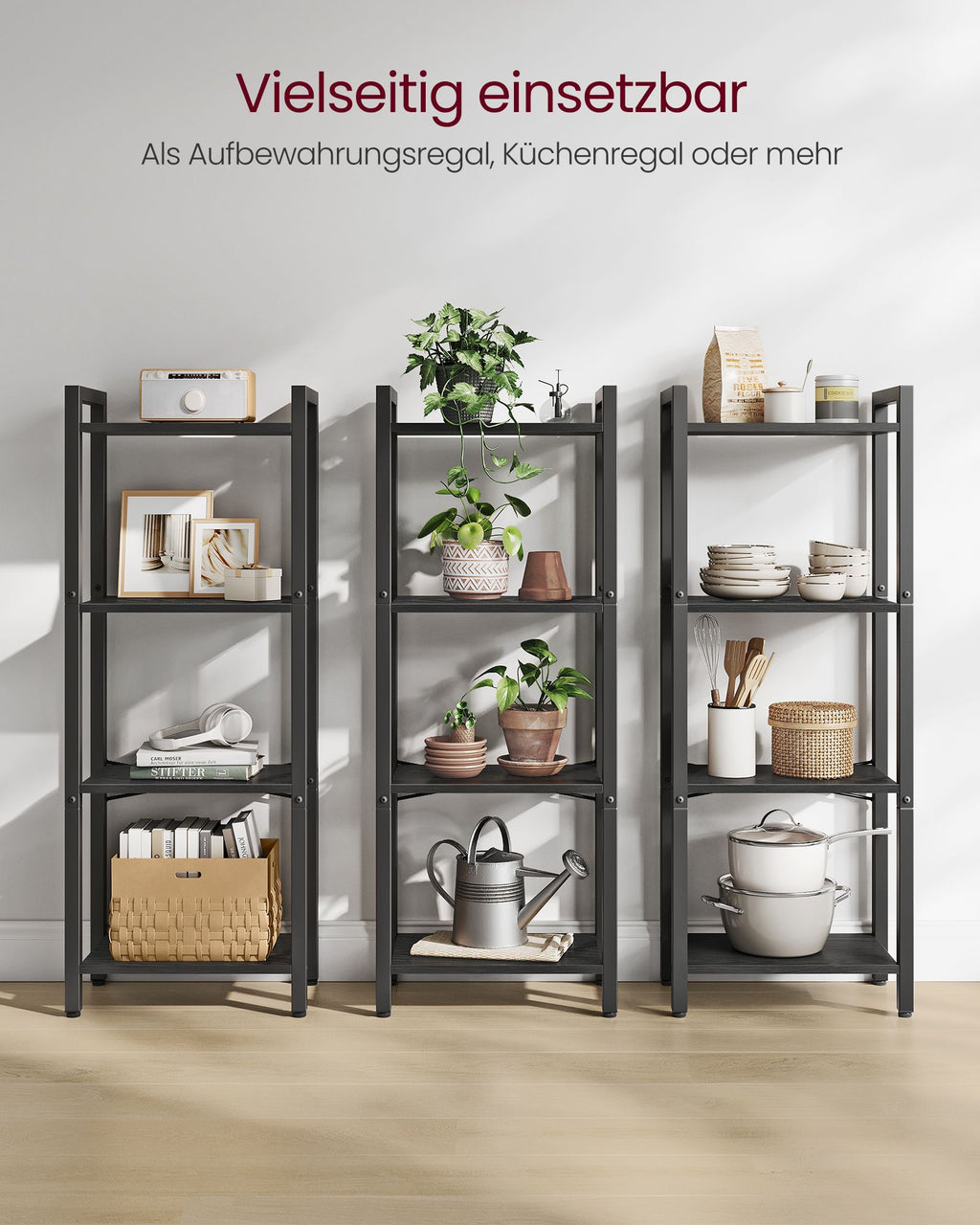 Bücherregal mit 4 Ebenen und offenen Ablagen