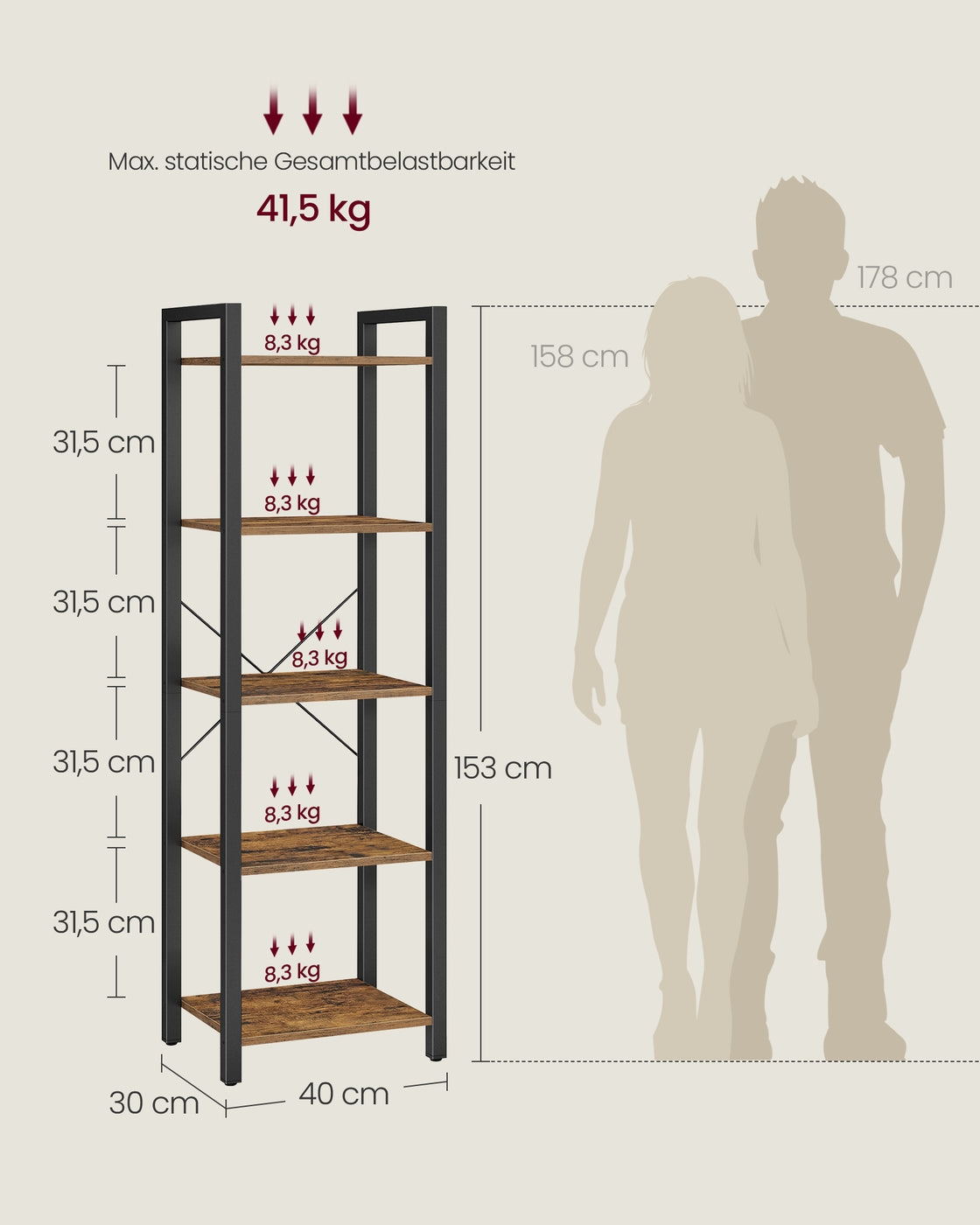 Bücherregal mit 5 Regalebenen
