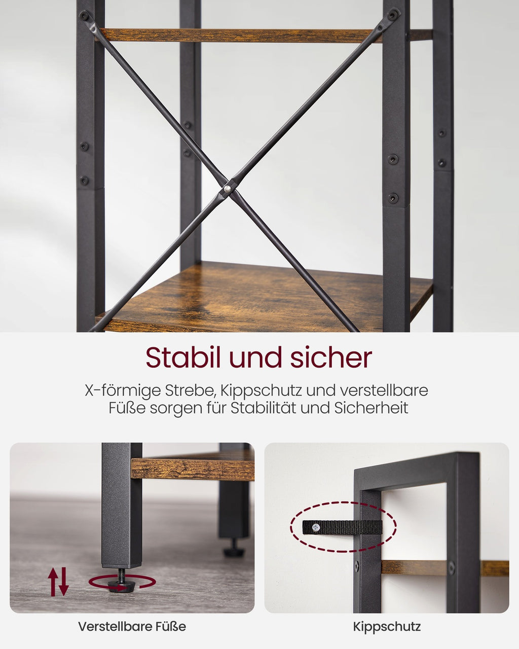 Regal Standregal mit 6 Ebenen offene Ablagen 30 x 40 x 186 cm vintagebraun-tintenschwarz
