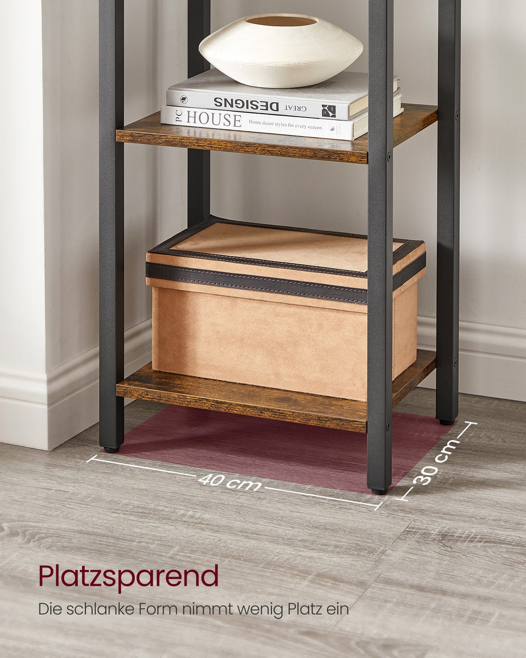 Regal Standregal mit 6 Ebenen offene Ablagen 30 x 40 x 186 cm vintagebraun-tintenschwarz