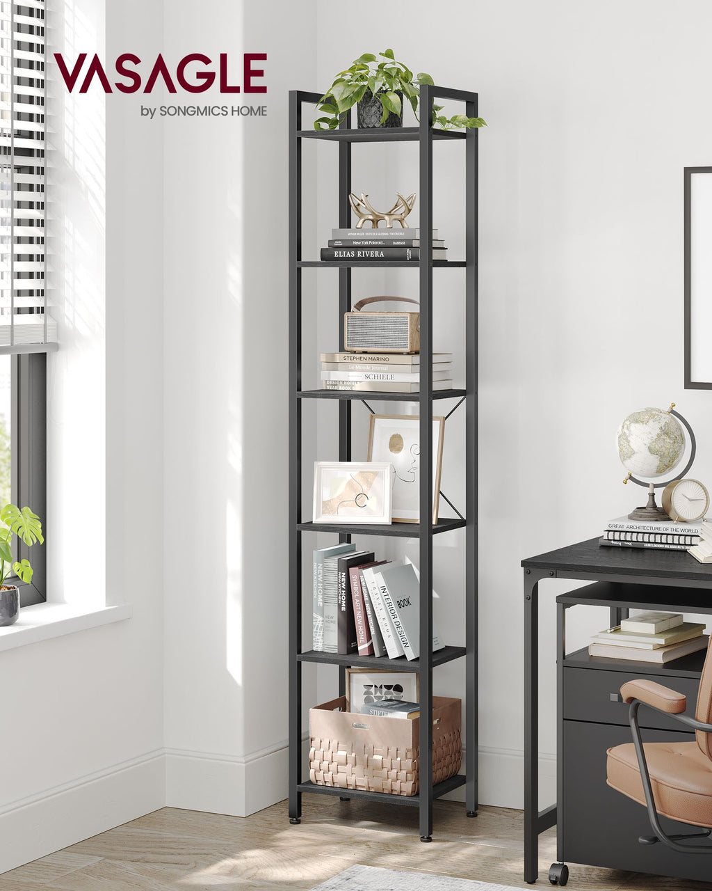 Bücherregal mit 6 Ebenen und Griffen