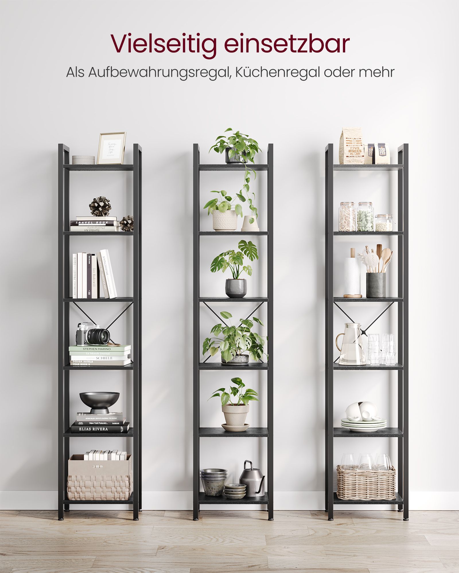 Bücherregal mit 6 Ebenen und Griffen
