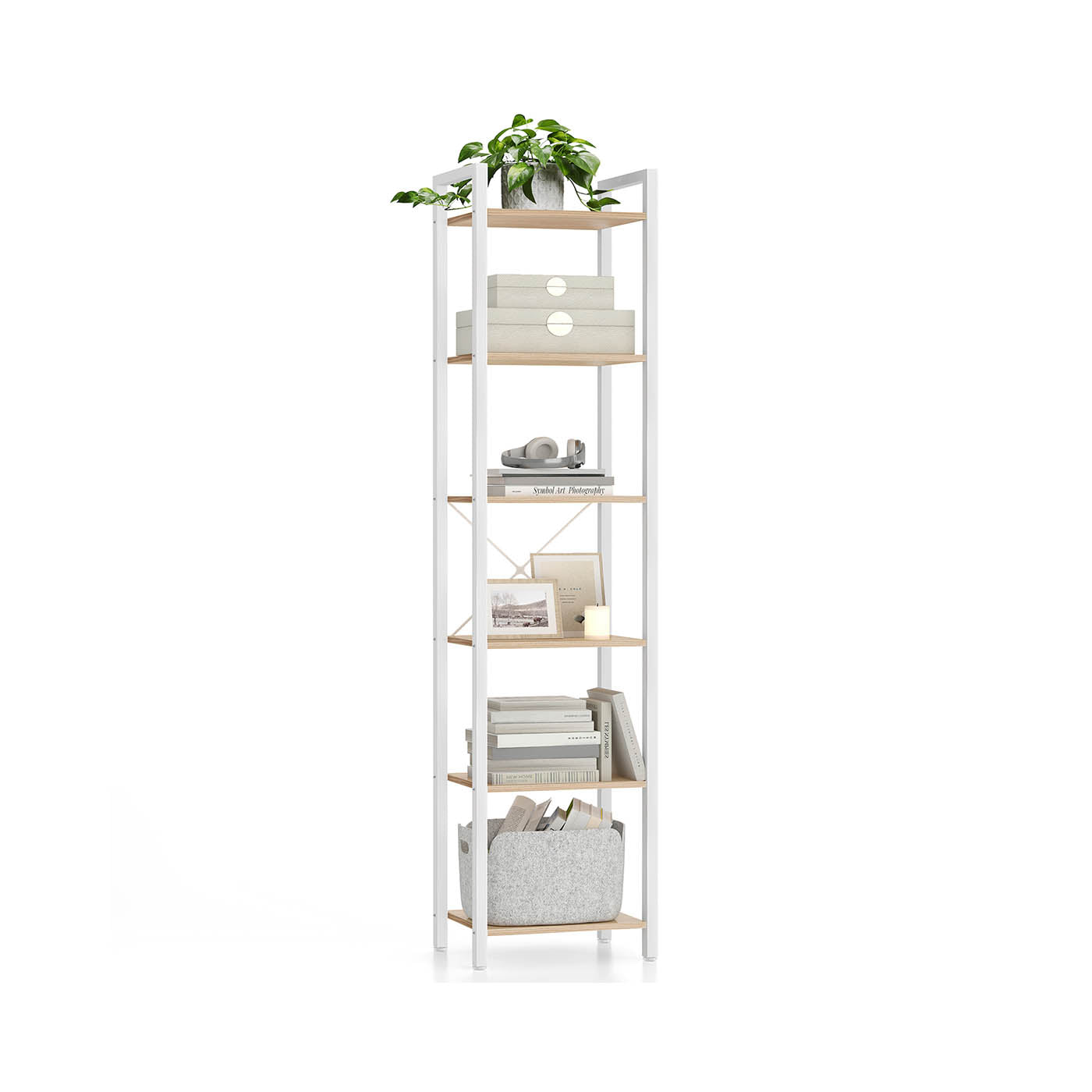 Regal mit 6 Ebenen 30 x 40 x 186 cm naturbeige-mattweiß