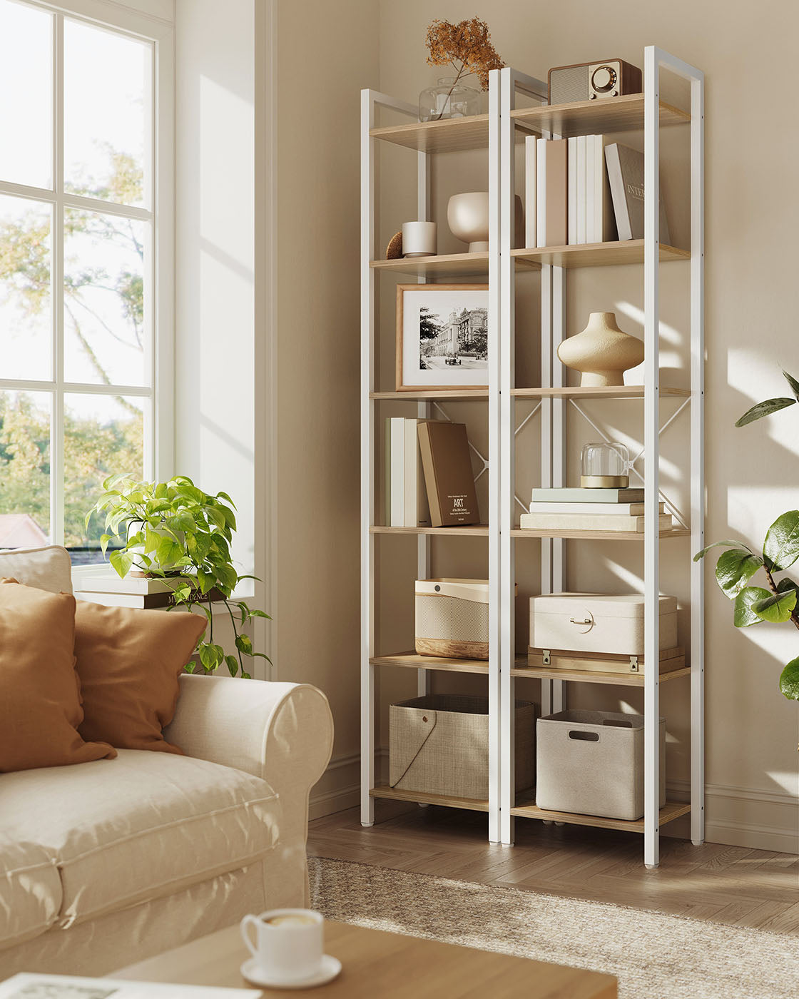 Regal mit 6 Ebenen 30 x 40 x 186 cm naturbeige-mattweiß
