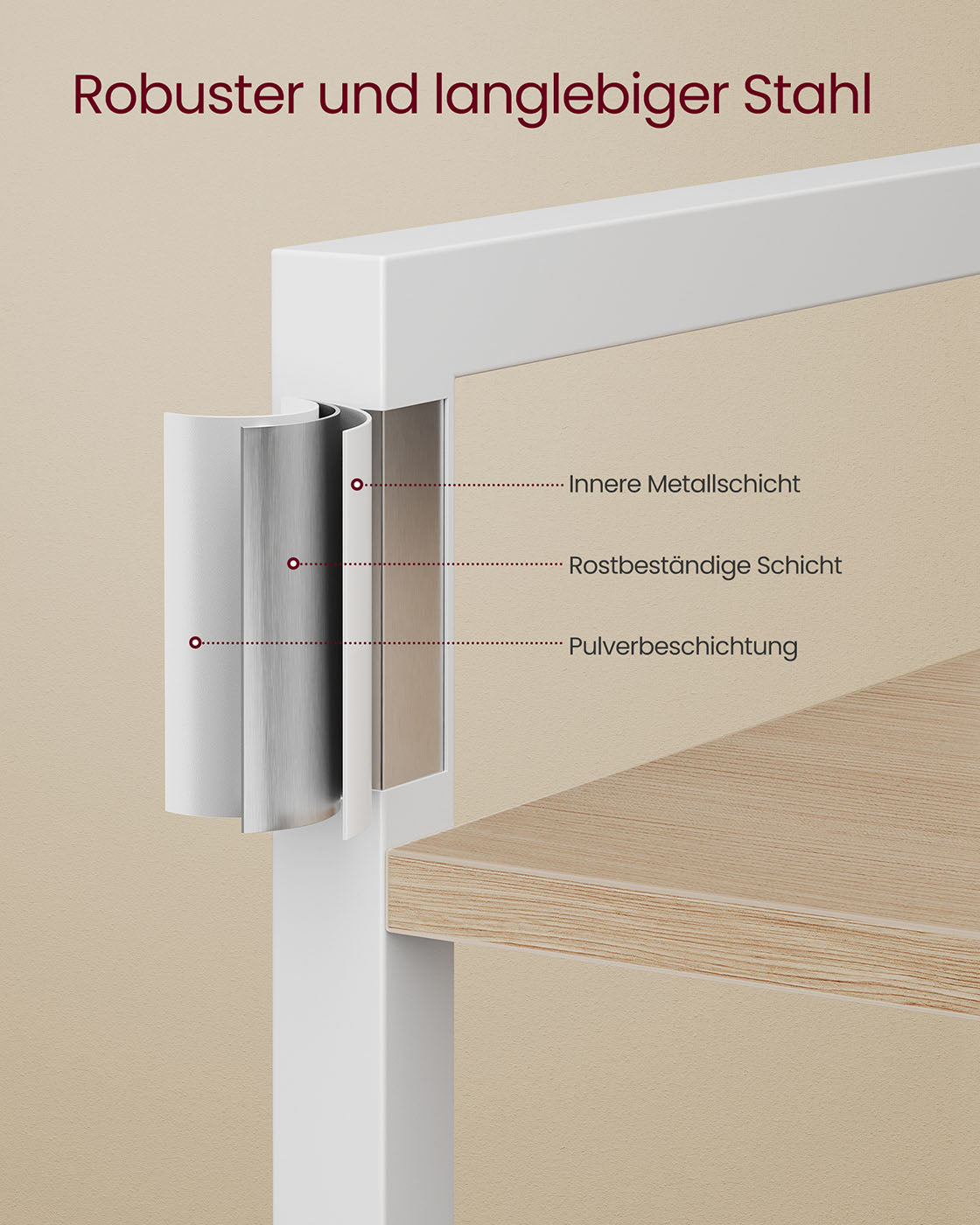 Regal mit 6 Ebenen 30 x 40 x 186 cm naturbeige-mattweiß