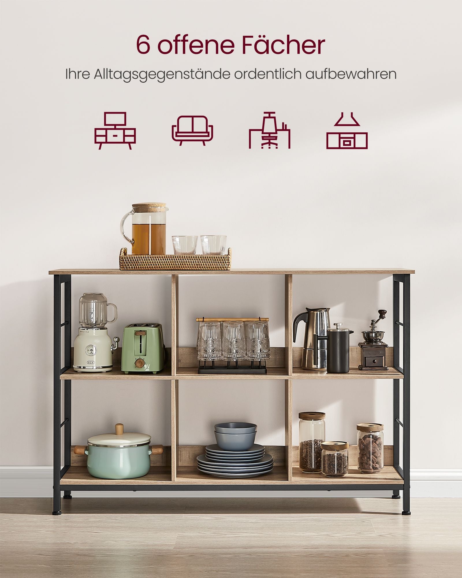 Standregal mit 2 Ebenen und 6 Fächern