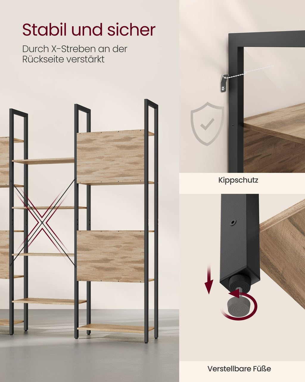 Standregal mit 14 Ablagen in Industrie-Design