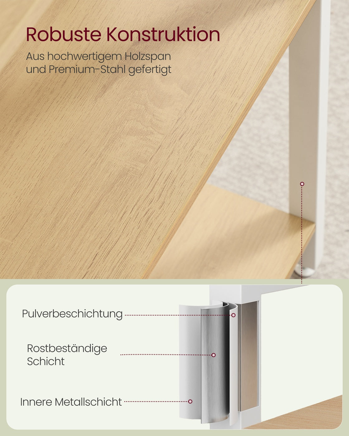 Bücherregal mit 14 Ablagen und Metallrahmen goldeichenfarben-mattweiß