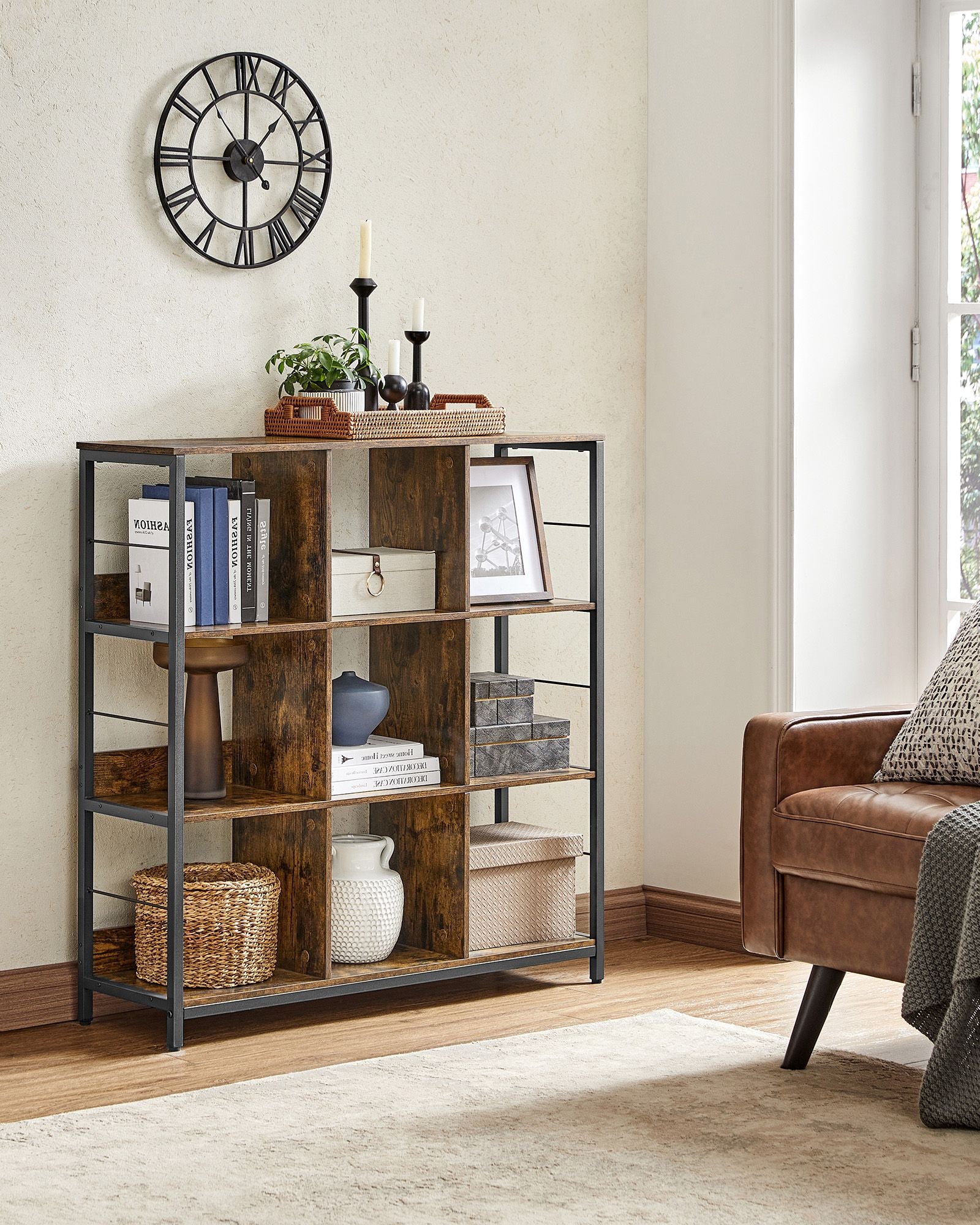 Regal mit 3 Ebenen für Wohnzimmer vintagebraun-schwarz